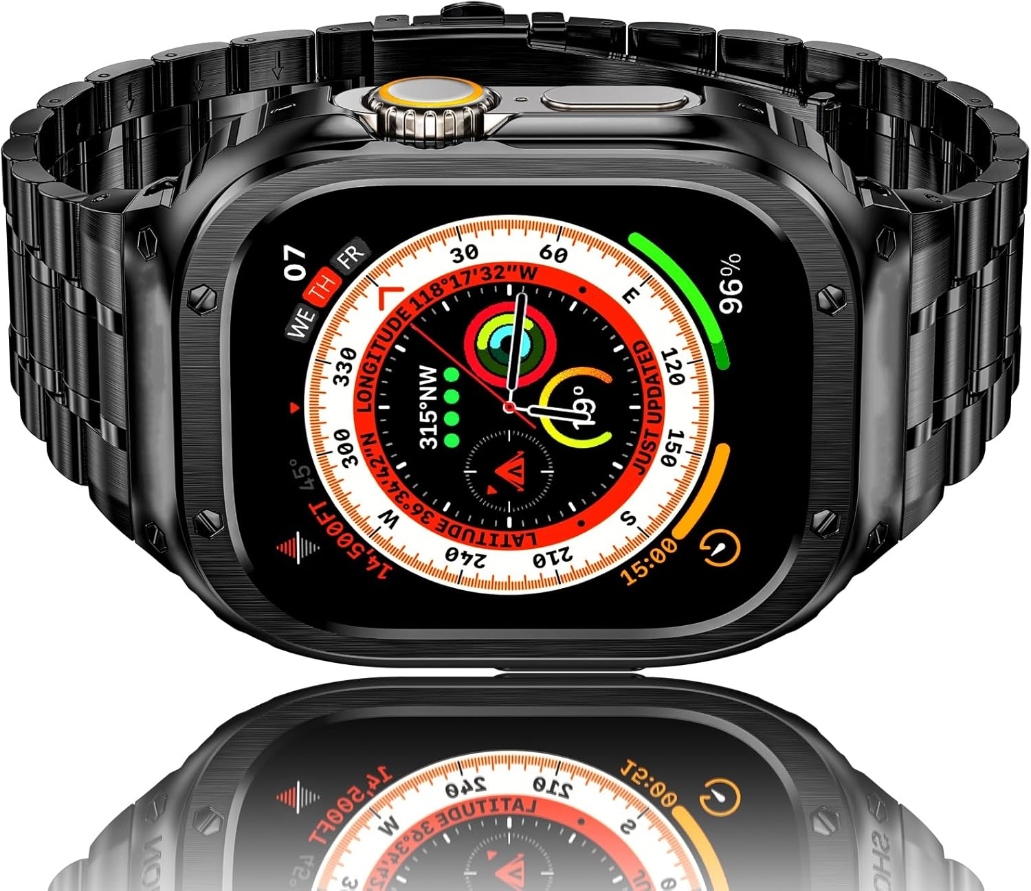 Amznew Apple Watch Band with Case Compatible for Iwatch Series Ultra(49Mm) 8/7(45Mm/41Mm), 6/5/4/Se(44Mm/40Mm), Stainless Steel Watch Bands and Metal Protective Bumper Cover for Men