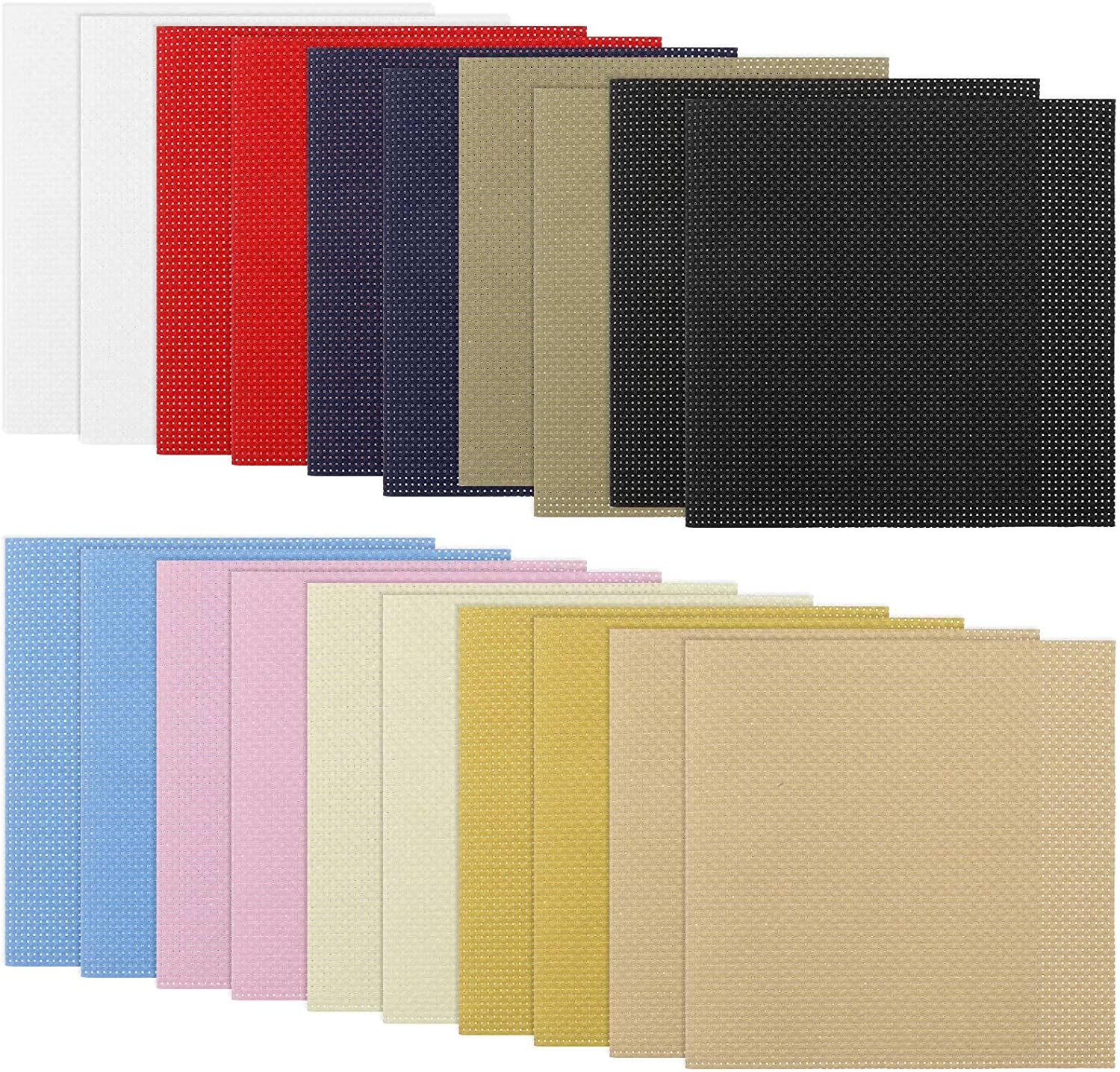 VGOL 20Pcs 11CT Cross Stitch Fabric DIY Cross Stitch Cloth for DIY Art Craft Handwork 10 Colors 100% Cotton 15X15Cm/5.9X5.9 Inches Square Multicolor Handmade Accessories image number 1