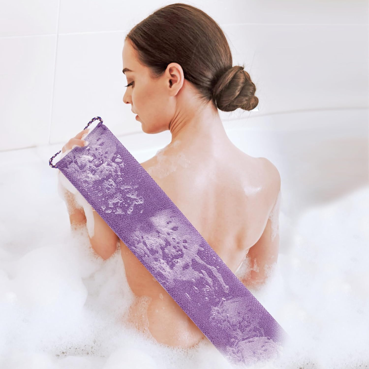 Nylon African Exfoliating Long Body Scrubbing Net, 4Pcs Nylon Exfoliating Long Wash Net, Body Scrubber Back Scrubber Wash Cloth image number 3