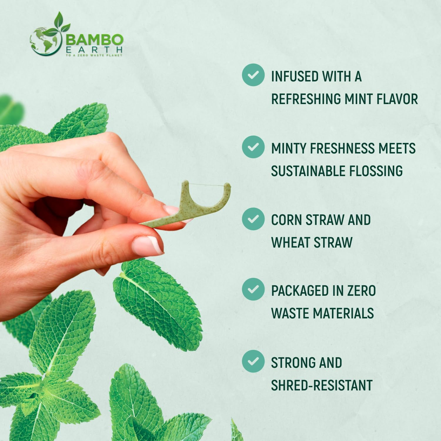 Natural Dental Floss Picks - Eco Friendly Cruelty Free & Vegan Tooth Flossers Pick Set with BPA Free Handle & Zero Waste Packaging - 200 Pack (Mint Flavored) image number 4