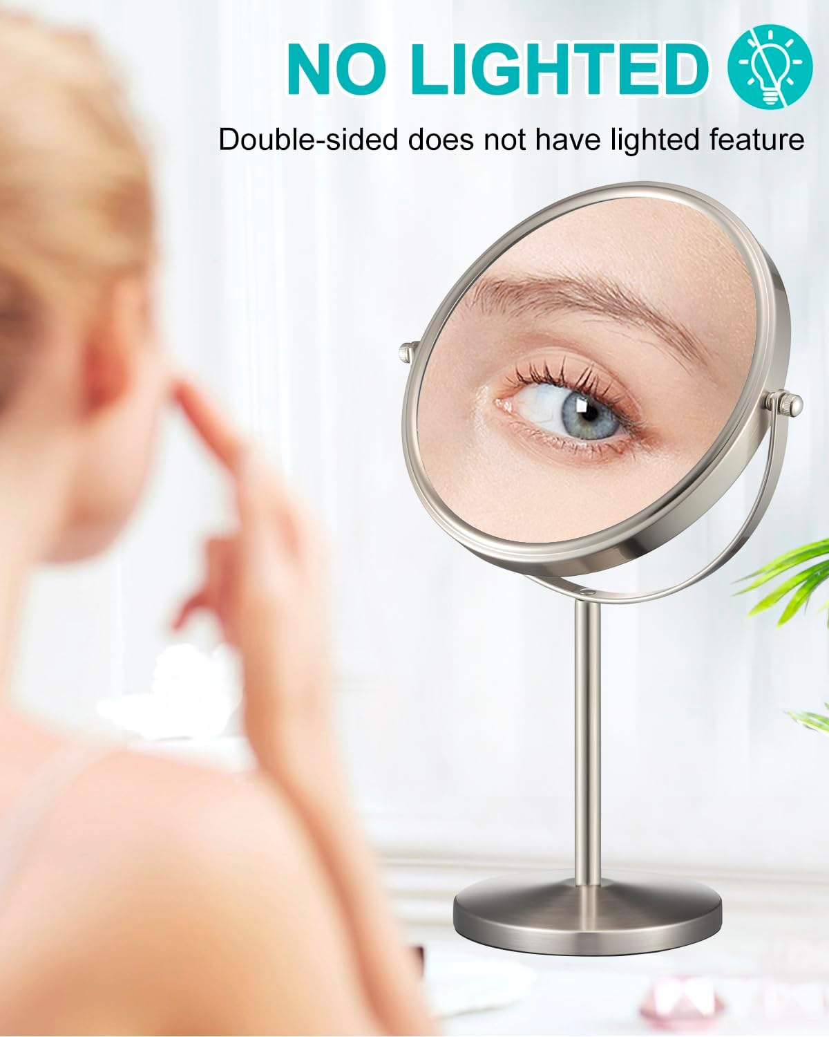 ALHAKIN 1X/15X Magnifying Makeup Mirror, Double Sided Mirror with Stand, Tabletop Desk Mirror 360&deg;Rotation for Bathroom, Nickel image number 4