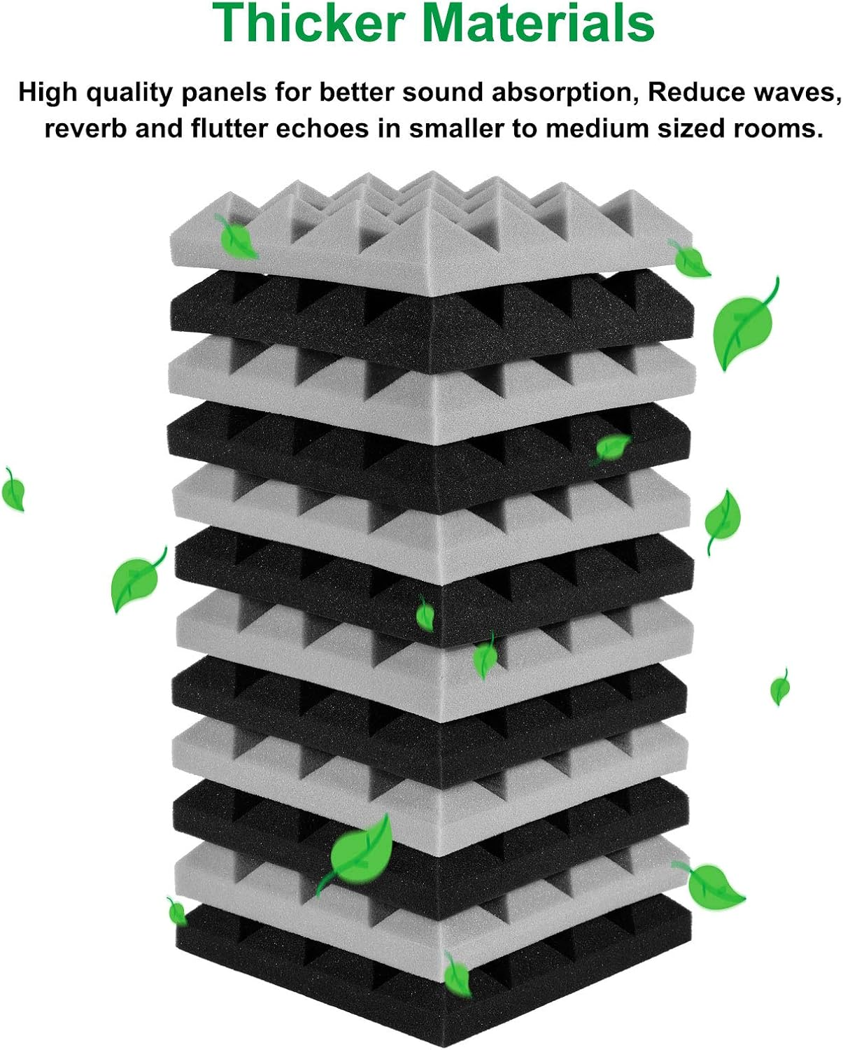 Acoustic Foam Tiles, 24 Packs Soundproof Studio Foams 25X25X5Cm Black and Grey Pyramid Acoustic Panels Home Studio Sound Treatment, for Recording Studio, TV Room, Kid&rsquo;S Room, Office, Podcast image number 4