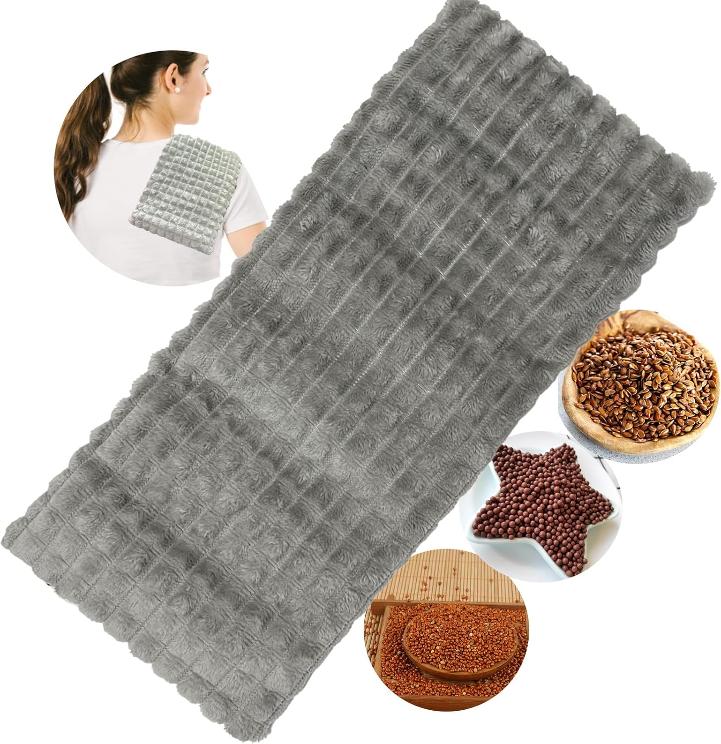 Microwave Heat Pack for Neck Shoulder Back Pain Relief, 40 * 18Cm Large Heated Wrap Microwavable Heating Pad with Moist Heat Therapy, Warm Compress Flaxseed Wheat Bag for Cramps image number 5