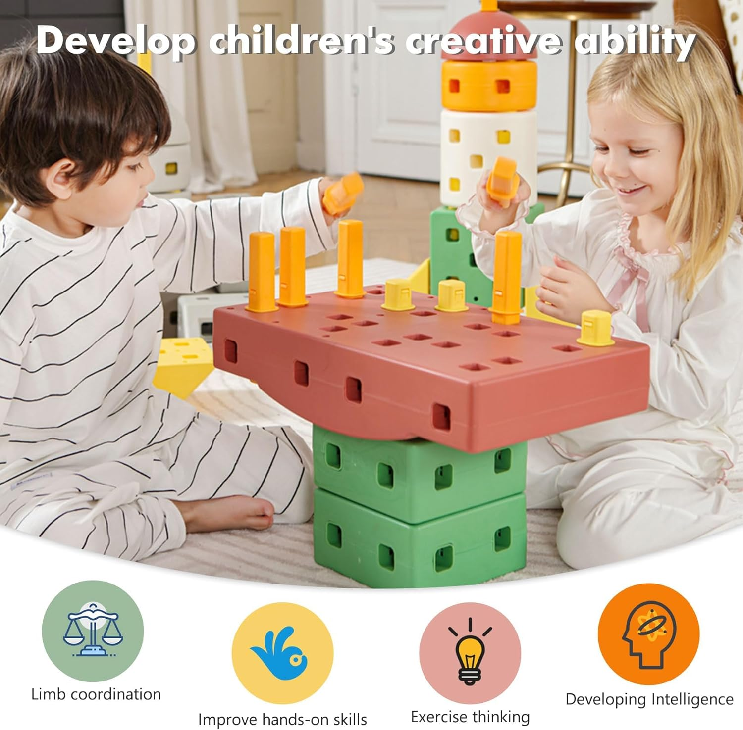 Building Blocks Big Size, DIY Jumbo Blocks More Shapes,Build Your Own Toy Cars,Toys Children Boys Girls Ages 1-6+ Year Old