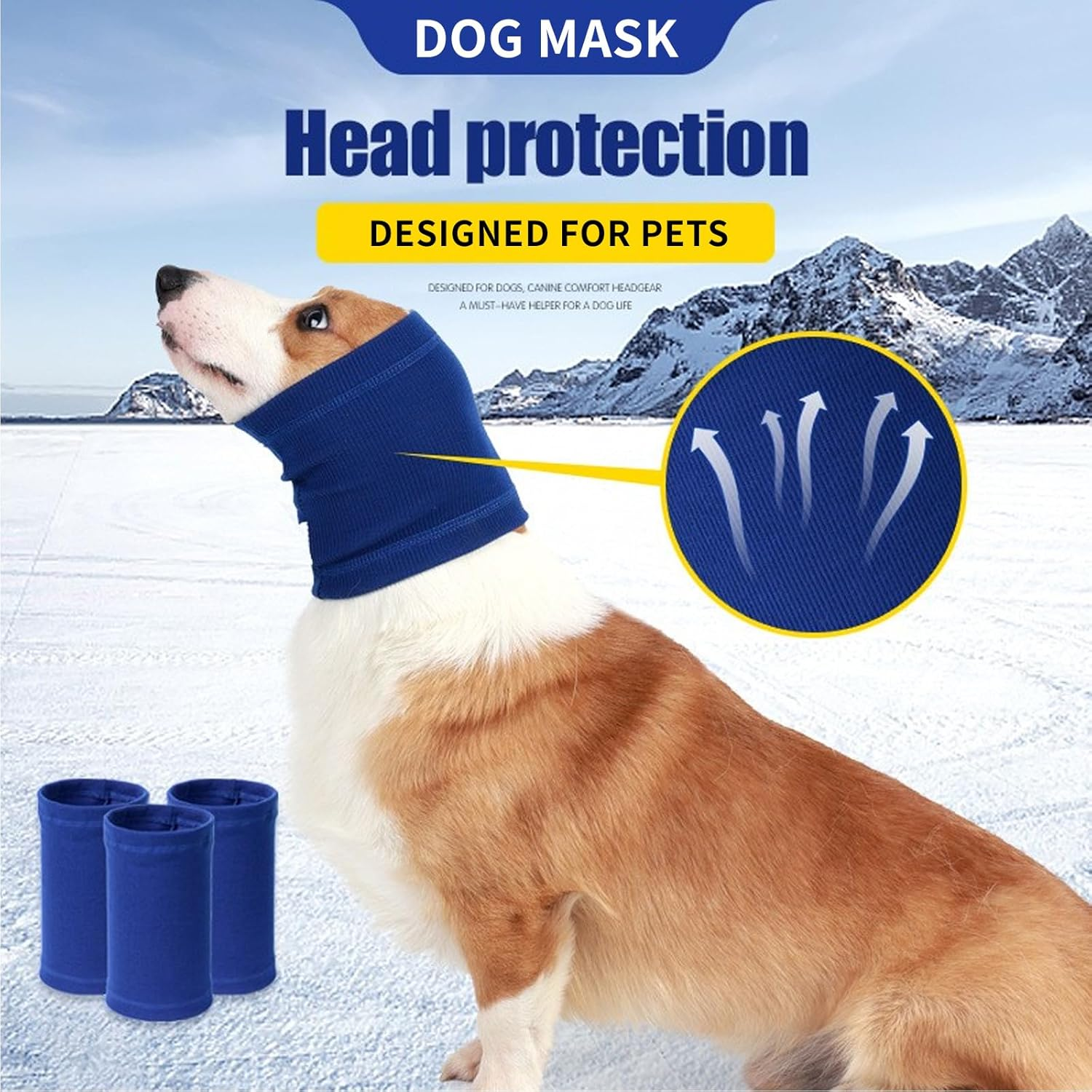 Pet Hoodie,Pet Noise-Proof Ear Cover,Thunder Noise Protection, Anxiety Relief Calming,Dog Head Cover the Grooming and Force Drying Dog Ear Protector. (Blue, M) image number 2