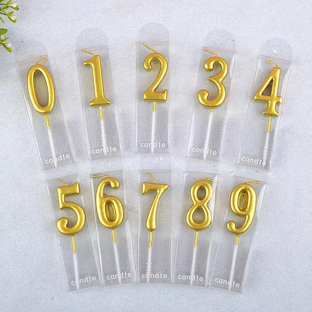 10-Count 0-9 Gold Number Birthday Candles, Cake Numeric Candles,For Cake Decoration on Birthday Parties and Wedding Anniversary Celebrations image number 2