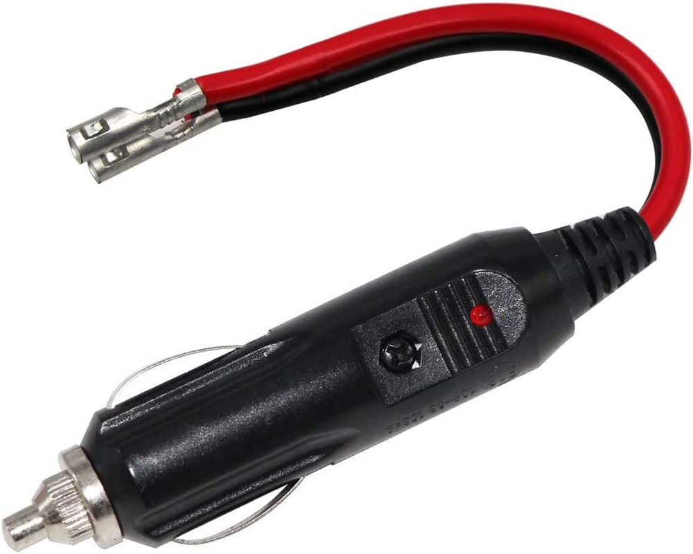 12V Replacement Cigarette Lighter Male Plug with Leads Terminals,Car Adapter Charger Kits Connectors Cigar Plugs Power Supply Auto Cable with LED Lights 15A Fuse for Air Pump