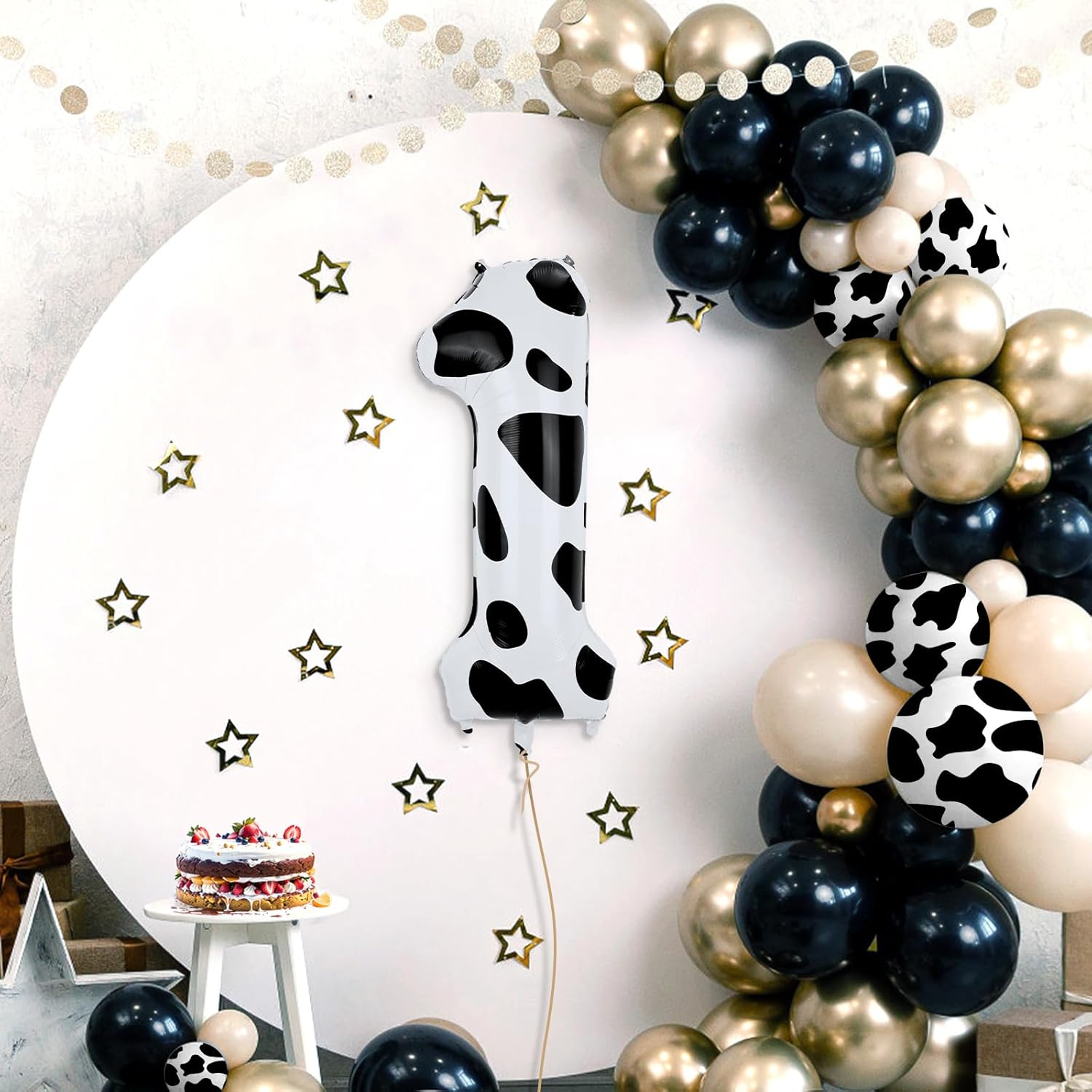 XIHIRCD Cow Print Balloon, 40In Large Cow Print Number Balloons Black and White Cow Print Birthday Celebration Balloons for Cow Print for Cowgirl Theme Party Decorations Supplies(Number 1) image number 4