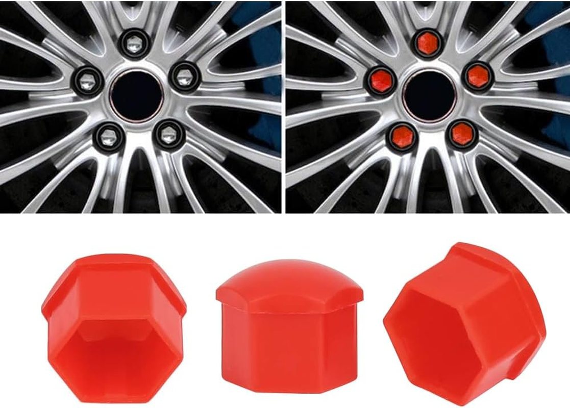 Qitindasen Pack of 20 17Mm Car Wheel Nut Covers, Universal Tyre Nut Caps, Hexagonal Car Hub Screw Cover with Removal Tool (Red) image number 1