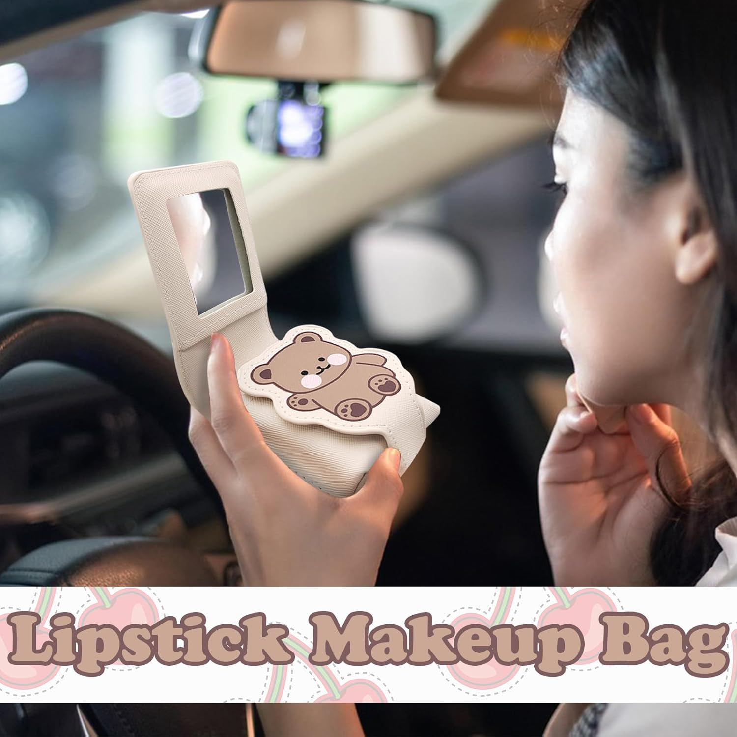 Lipstick Case with Mirror, Makeup Case with Mirror for about 3Pcs 4In Lipsticks Cute Bear Travel Lipstick Organizer image number 1