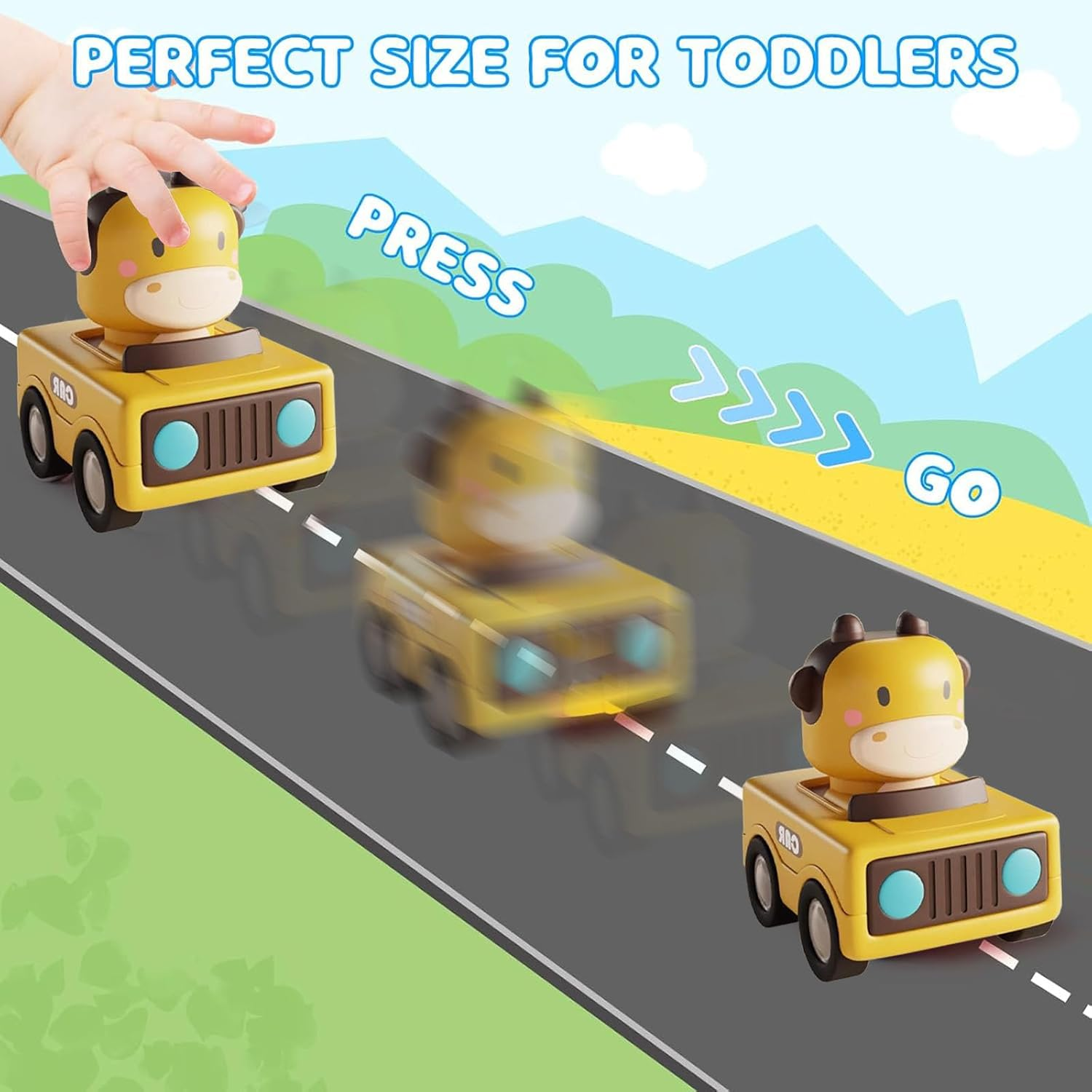 Press & Go Car Toy for Toddlers 1-3, Baby Animal Racing Cars, Infant Play Vehicle Set, Baby Push Go Friction Car Toys for 6-9-12-18 Months, 1St Birthday for 1-2 Years Old Boys image number 1