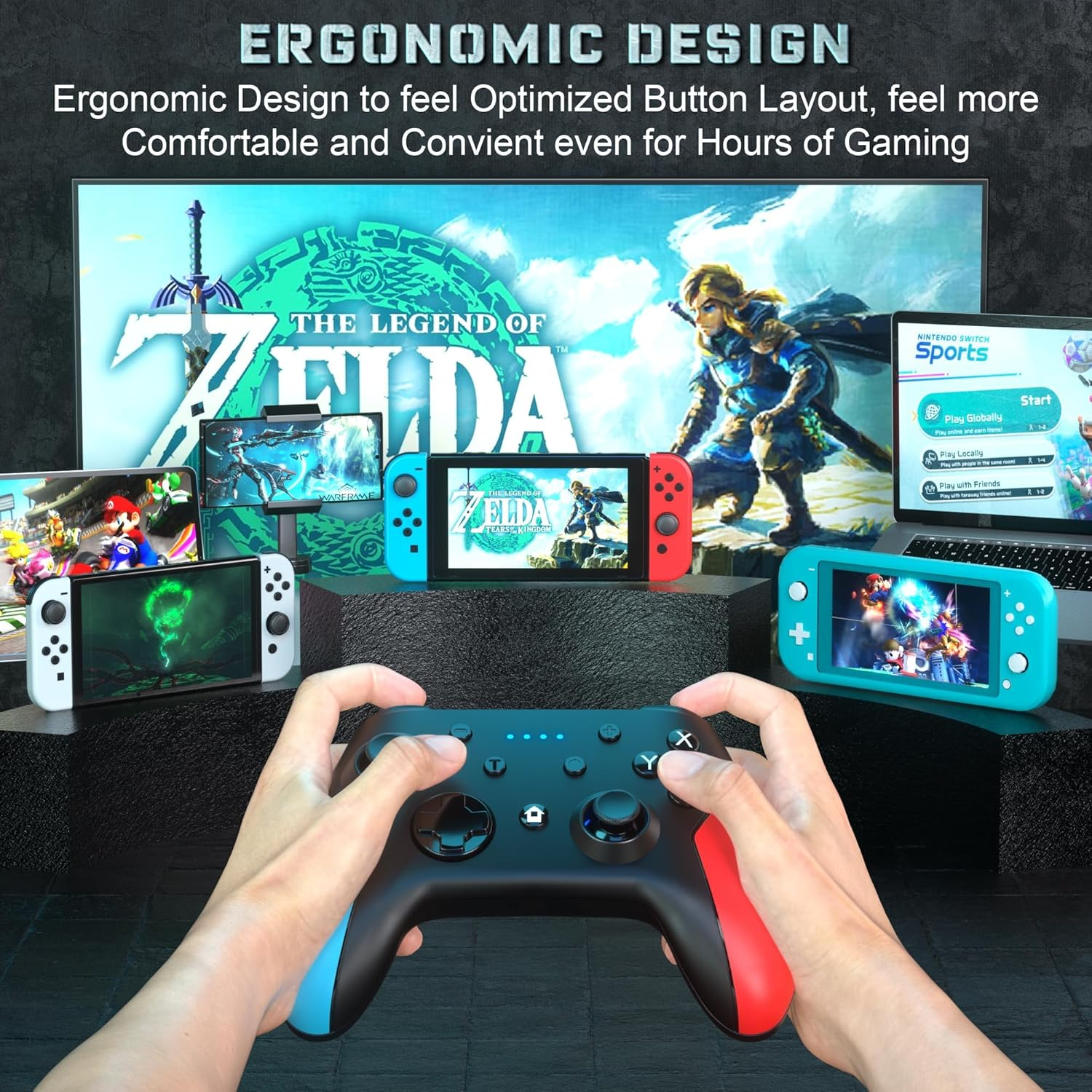 LTZEMOO for Switch Controller, Wireless Pro Controller Compatible with Nintendo Switch/Switch Lite/Switch OLED/PC Controller for Switch with Wake-Up, Turbo Vibration