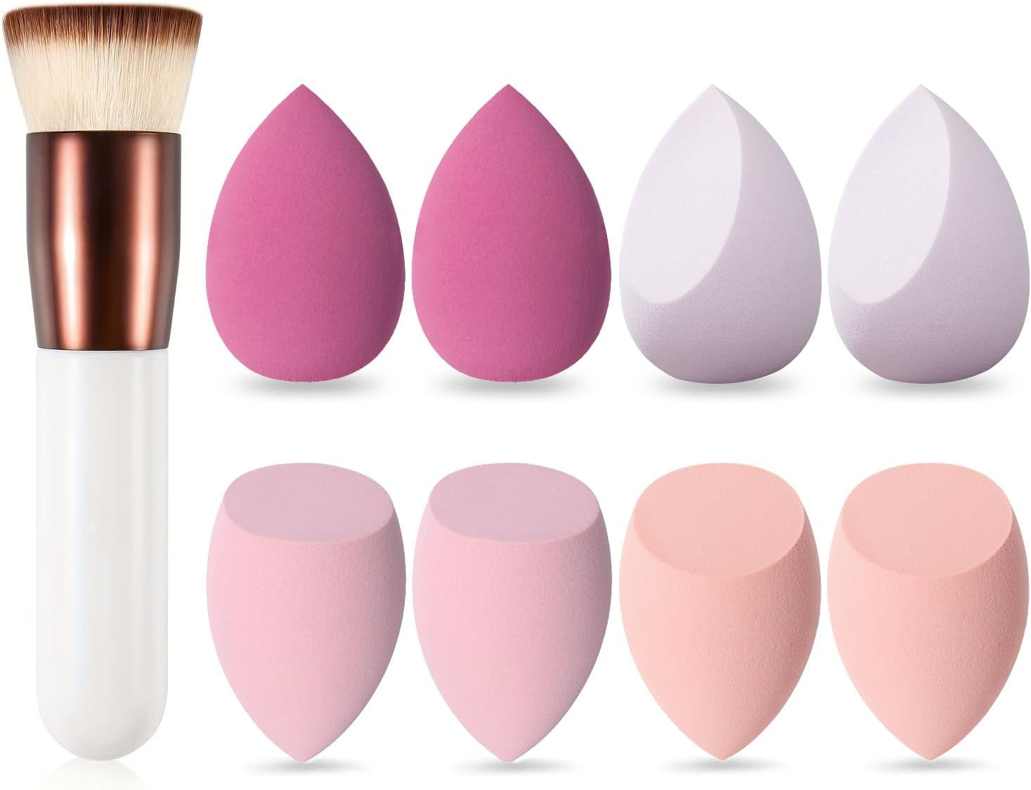 9 Pcs Makeup Sponge Blender Set, 3 Shapes Beauty Blender Kit, Foundation Brush for Liquid Makeup, Liquid Foundation Brush with Makeup Sponge and Powder Puff for Foundation, Powder, Blush