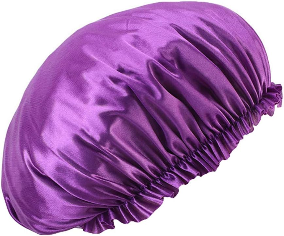 COMVIP Women Imitated Silk Solid Elastic Band Sleep Hair Bonnet Chemo Cap J: Dark Purple image number 3