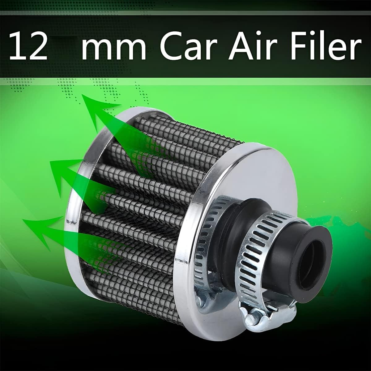 Air Intake Filter Breather, 0.47 Inch Universal Cold Air Filter, 12Mm Car Turbo Vent Air Intake Filter Cleaner, Crankcase Breather Compatible with Car and Motorcycle Engine Parts (Black)