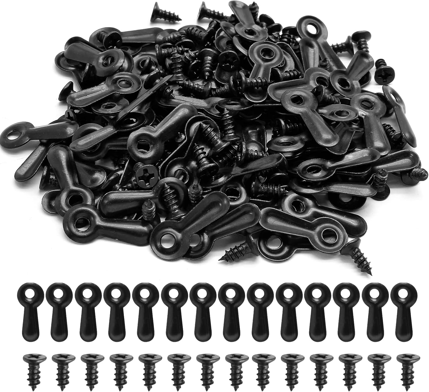 100 Pieces Picture Frame Turn Button Fasteners Set with 100 Pieces Screws, Picture Frame Backing Clips Hardware for Hanging Pictures, Craft, Photos (Black)