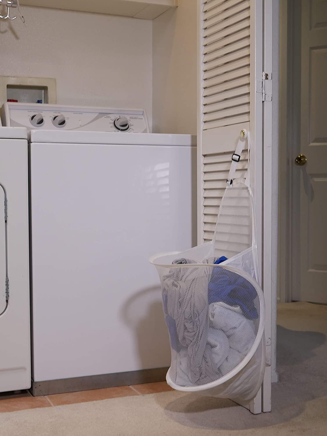 Hanging Laundry Hamper, Foldable Lightweight Wall Mounted Storage Bag, Laundry Bag to Hang Foldable Mesh Hamper Dirty Cloth Basket with Carry Handle Door Net Hampers for Store Cloth, Toy, Hotel Use image number 1