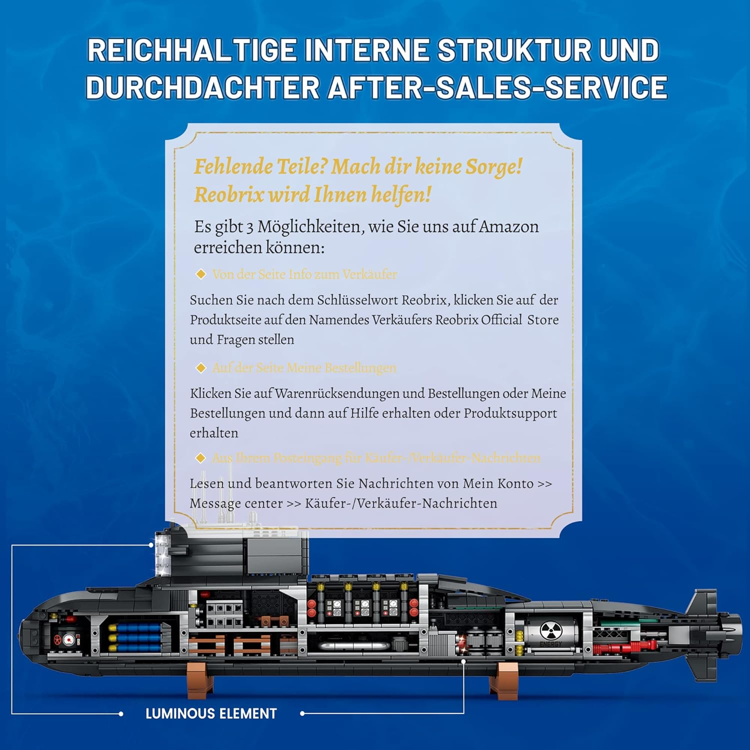 Reobrix 800 Nuclear Submarine Building Blocks Set, Military Submarine Model Construction Kit with Light, Battleship Building Toy for Display and Collectible, Compatible with , 1498 Pieces