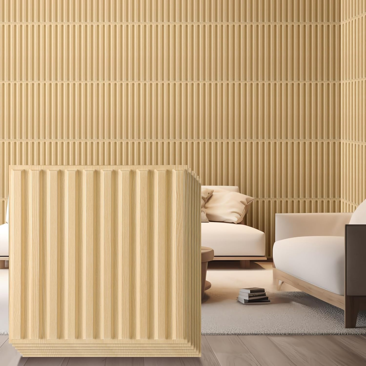 Nuanchu 32 Pcs 3D Slat Wall Panels 12 X 12 Inch PVC Fluted Textured Panel Cuttable Glue up Wall Art Decorative Tiles for Ceiling Studio Bathroom Interior TV Background (White)