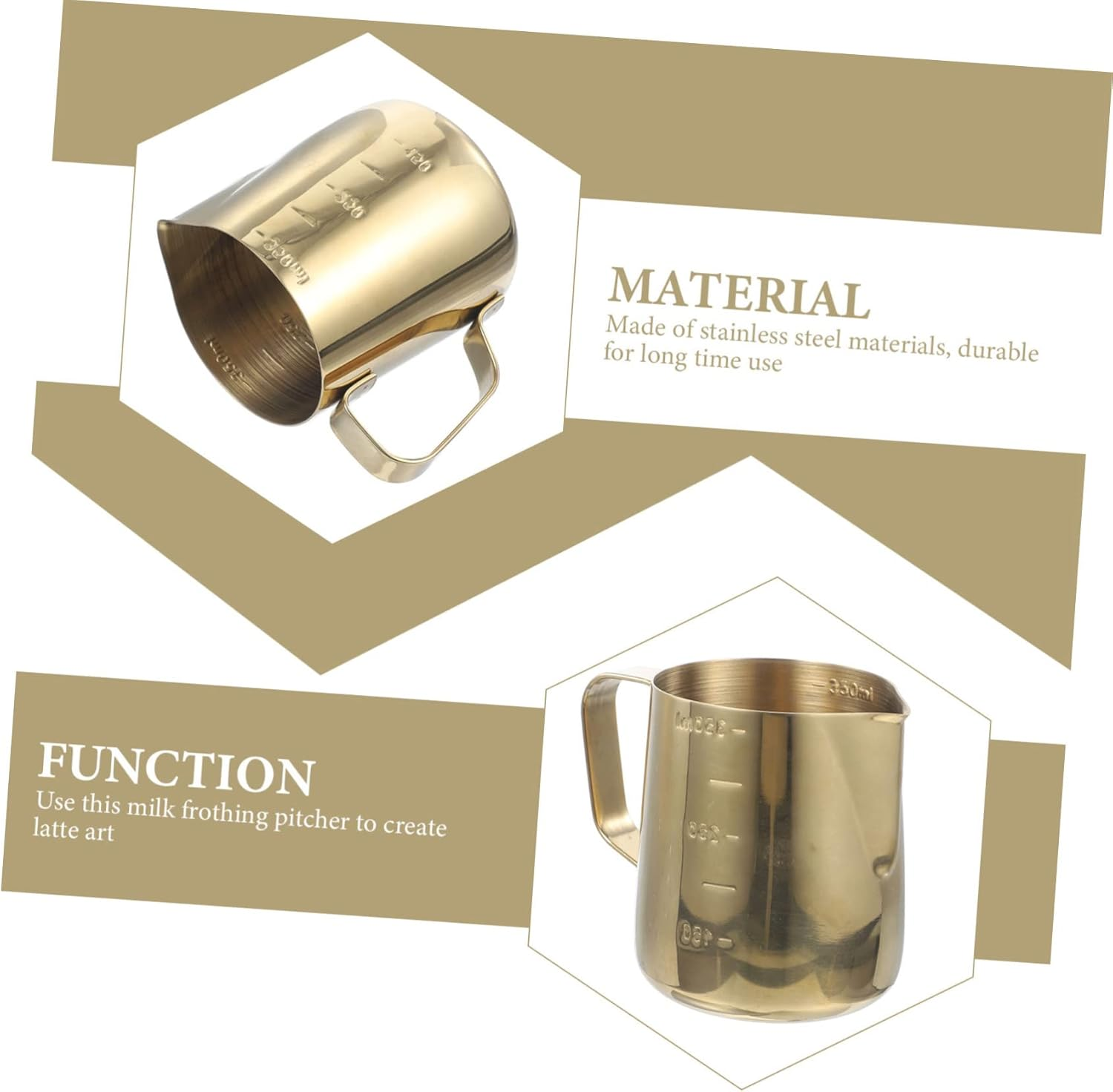 OSALADI Graduated Milk Cup Thickened Gold Stainless Steel Frothing Pitcher Ergonomic Handle Espresso Milk Pitcher Coffee Teapot image number 4