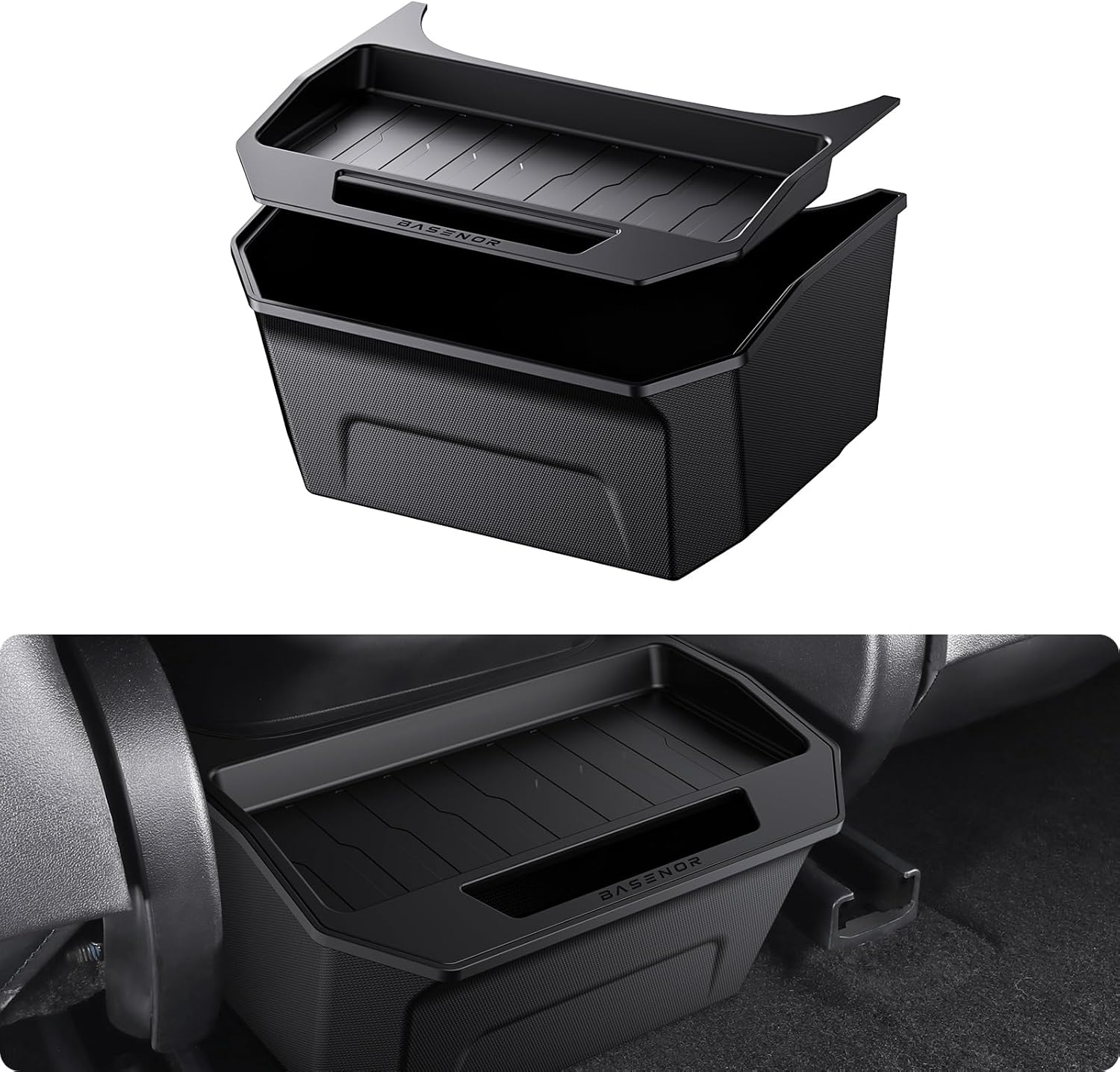 BASENOR 2017-2023 Tesla Model 3 Rear Center Console Organizer TPE Backseat Storage Box with Lid Cover Rear Middle Bin 2Nd Row Seat Organizer for Model 3 Interior Accessories Gen 2 image number 6