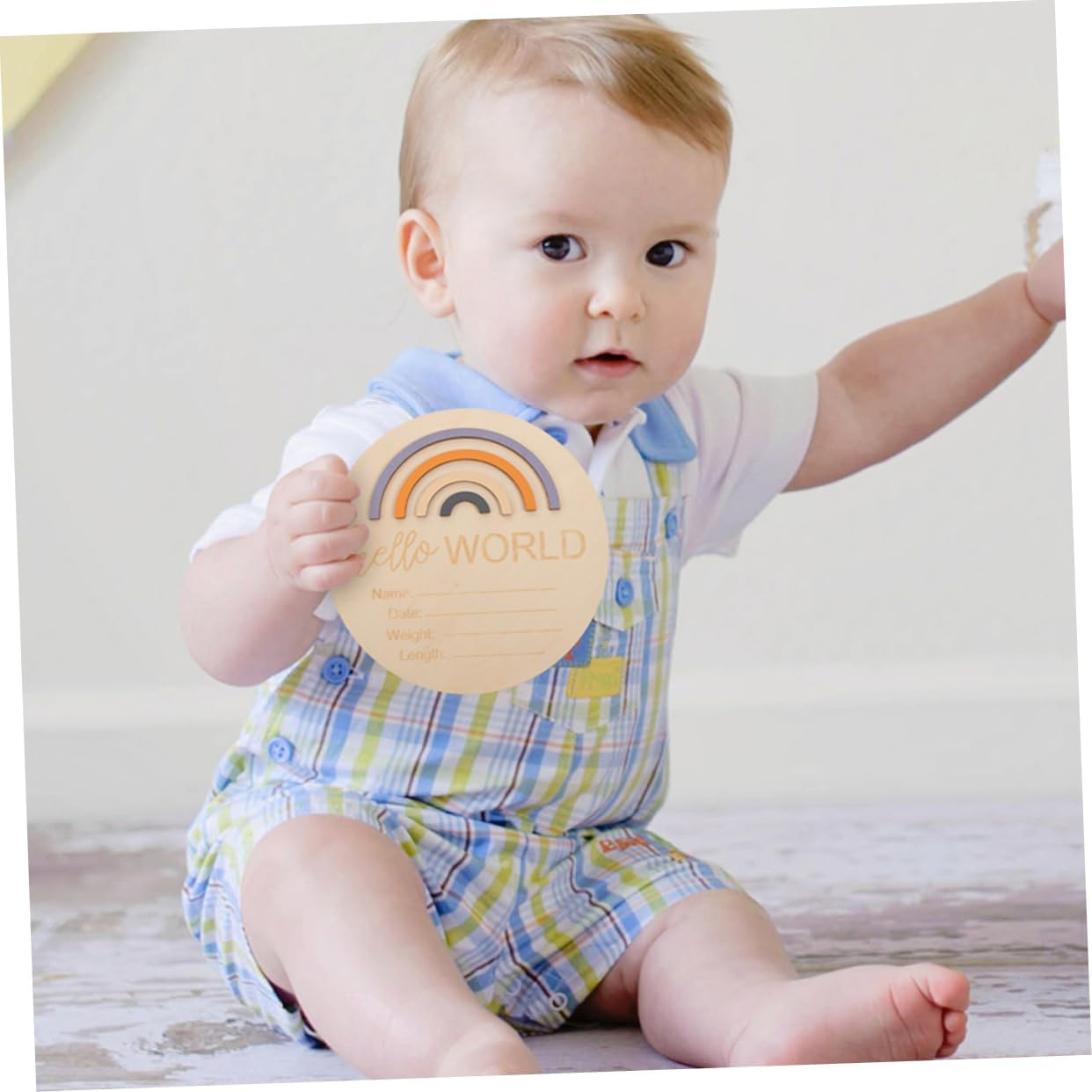 2Pcs Rainbow Pattern Monthly Milestone Cards for Newborn Photography Props Birth Announcement Signs Wooden Discs image number 5