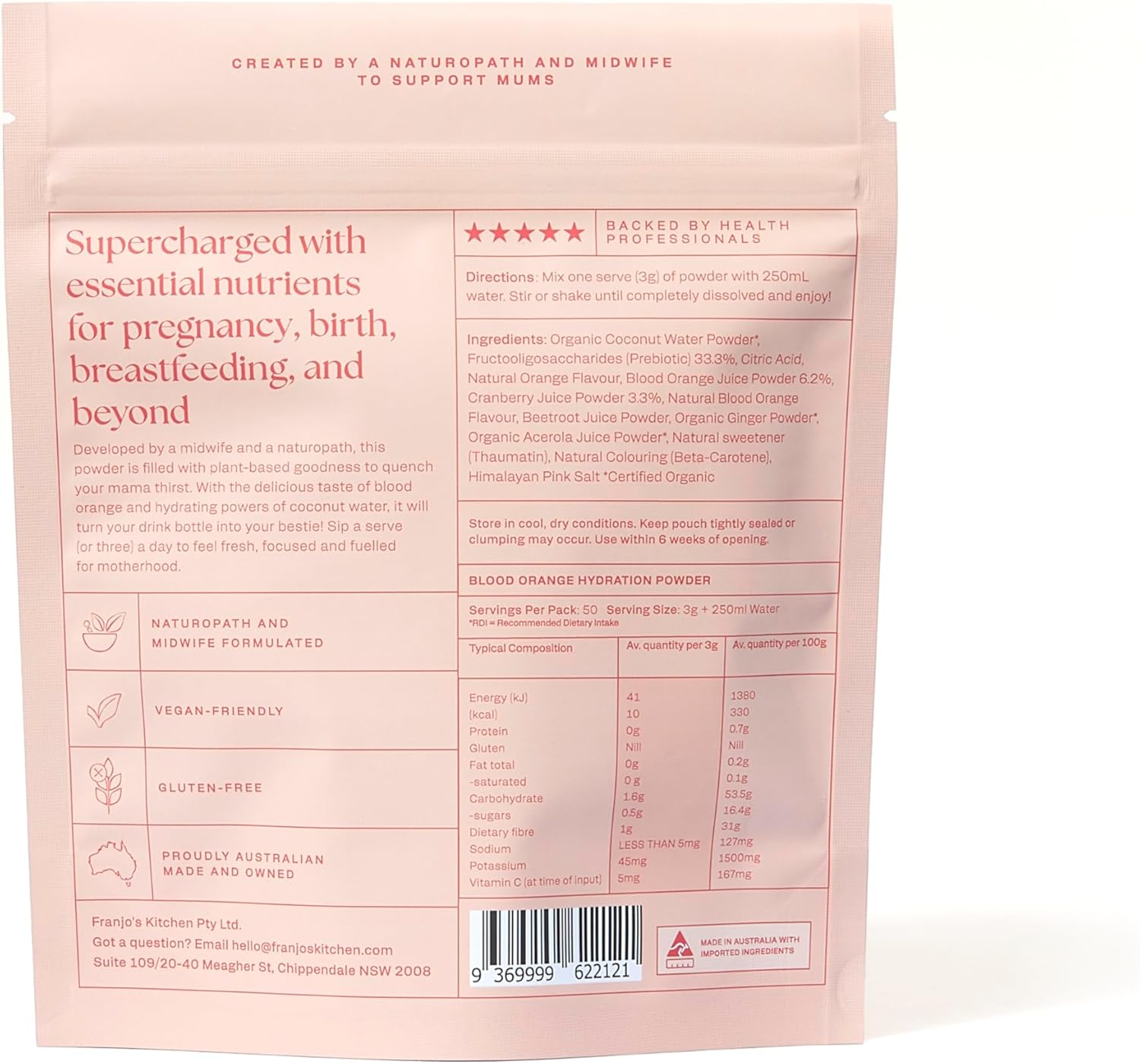 Franjos Kitchen Motherhood Hydration Powder - Blood Orange & Coconut image number 2