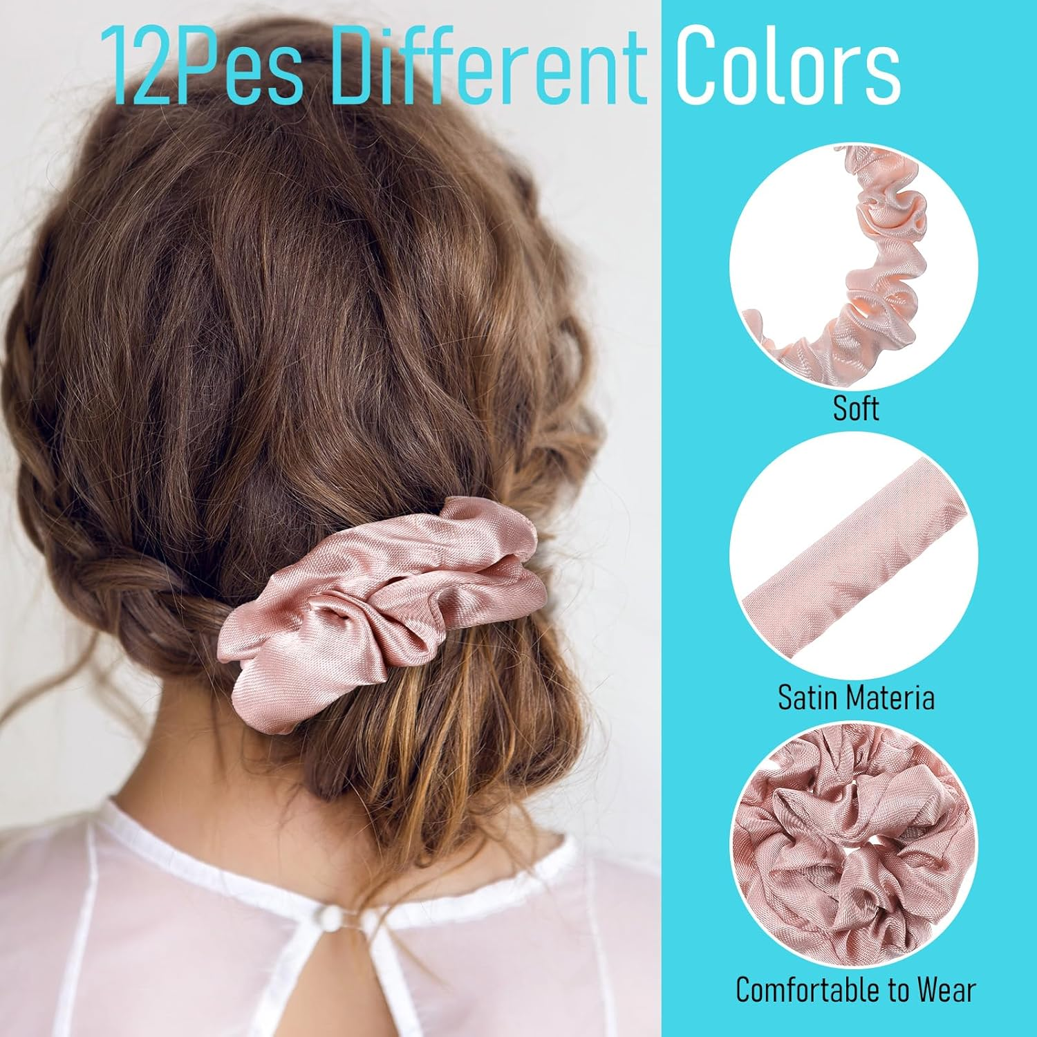 Wanmu Pack of 12 Satin Silk Small Hair Ties, Soft Silk Hair Bands, Elastic Ponytail Holder, Satin Hair Accessories for Women and Girls image number 6