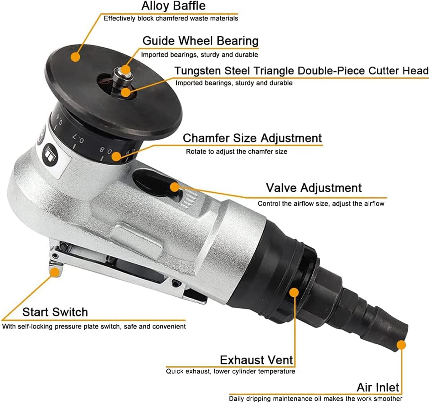 Mini Pneumatic Chamfering Tool with Replace Blades Inserts and Bearings, 45 Degree Air Chamfer Deburring Tool image number 3