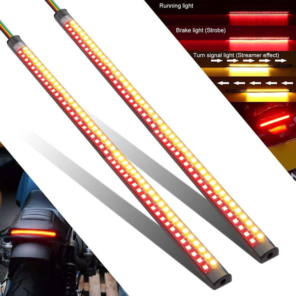 Universal Motorcycle Tail Lights 48 Leds Amber/Red Colors Brake Stop Turn Signal Flexible LED Strips for Davidson Harley,Motorbike,Atv,Rv,Suv,Car.(2-Pack).