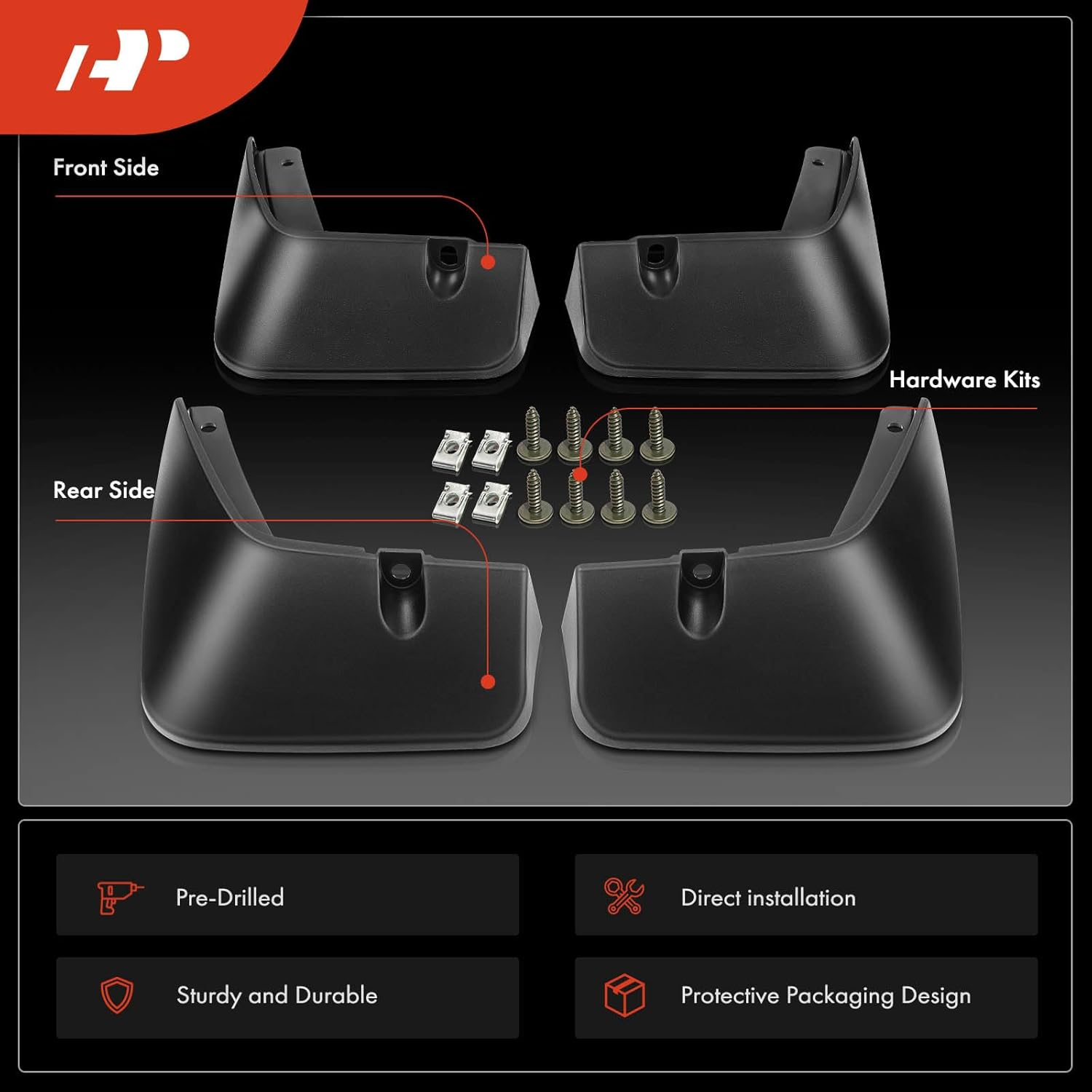 A-Premium Set of 4PCS Mud Flaps Splash Guards Mudguards Mudflaps with Hardware Compatible with Hyundai Palisade, 2020-2022 2023, Sport Utility, (W/O Pedal), Front and Rear (Driver & Passenger Sides) image number 1