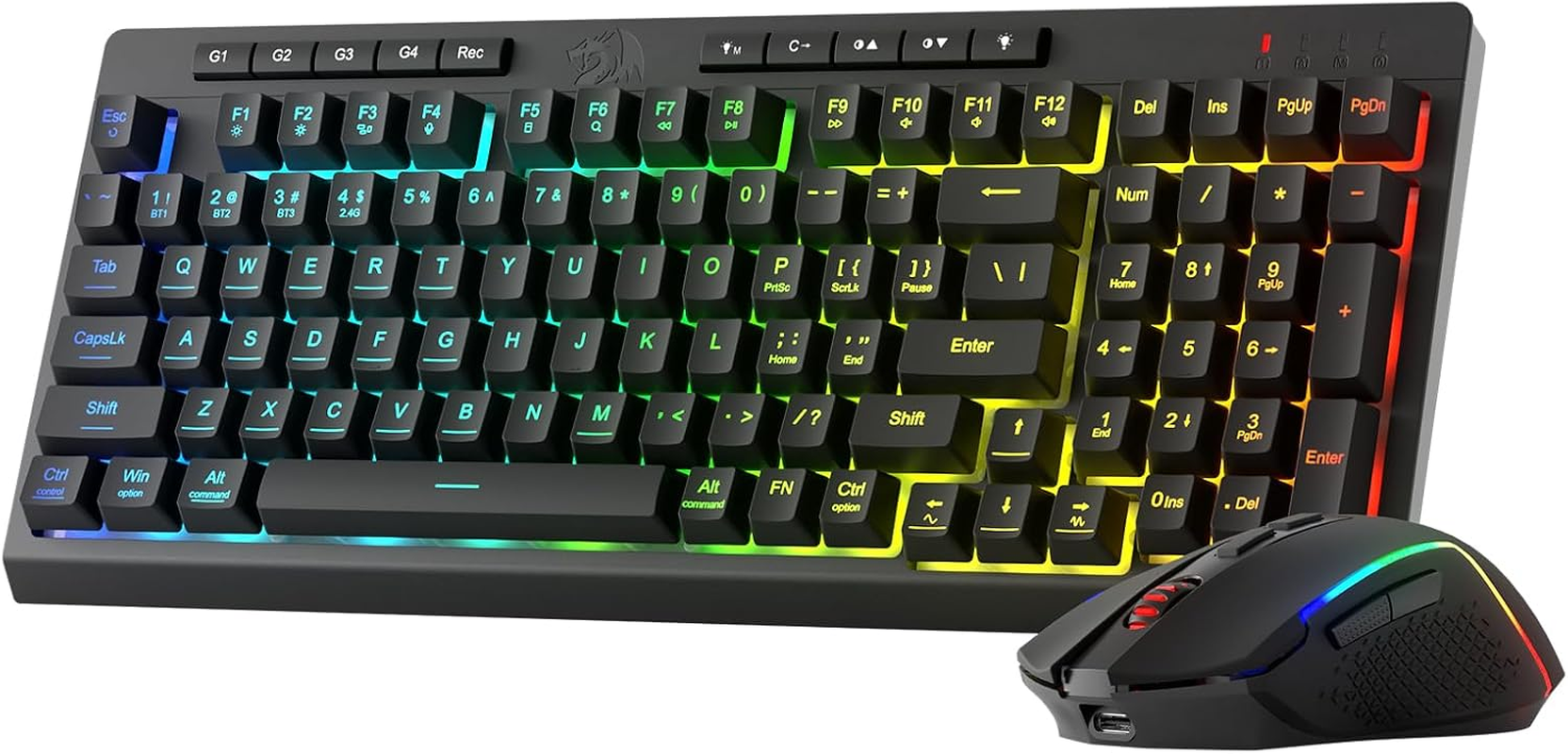 Redragon S142 Wireless Gaming Keyboard & Mouse Combo, 98 Keys K515 PRO Wireless RGB Membrane Keyboard and 4800 DPI Wireless 2.4Ghz Gaming Mouse Bundle, Convenient Shared Dongle image number 1