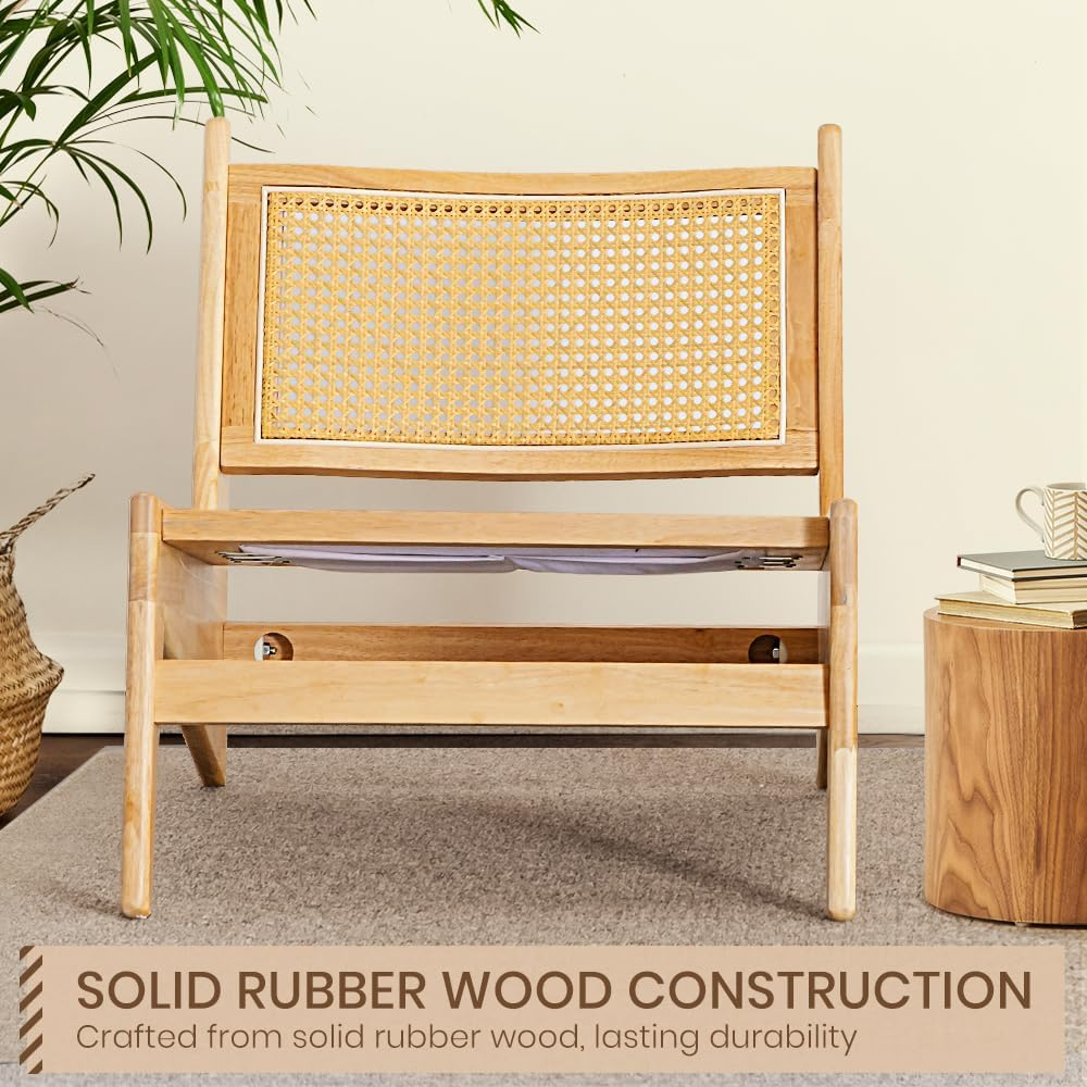 Furb Modern Accent Chair - Wooden Armchair with Rattan Back and Seat, Single Lounge Chair for Indoor Living Room, Library (Natural) image number 3