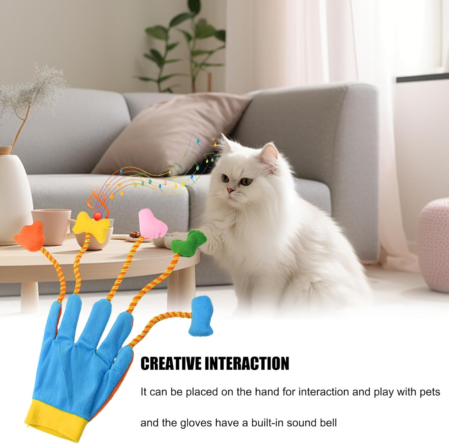 Cat Toy Gloves - Plush Toys Cat Toys Teaser Gloves | 5-Finger Cat Teaser Toy, Plush Gloves with Bells, Interactive Cat Toy for Indoor Cats Kittens, Pet Supplies image number 5
