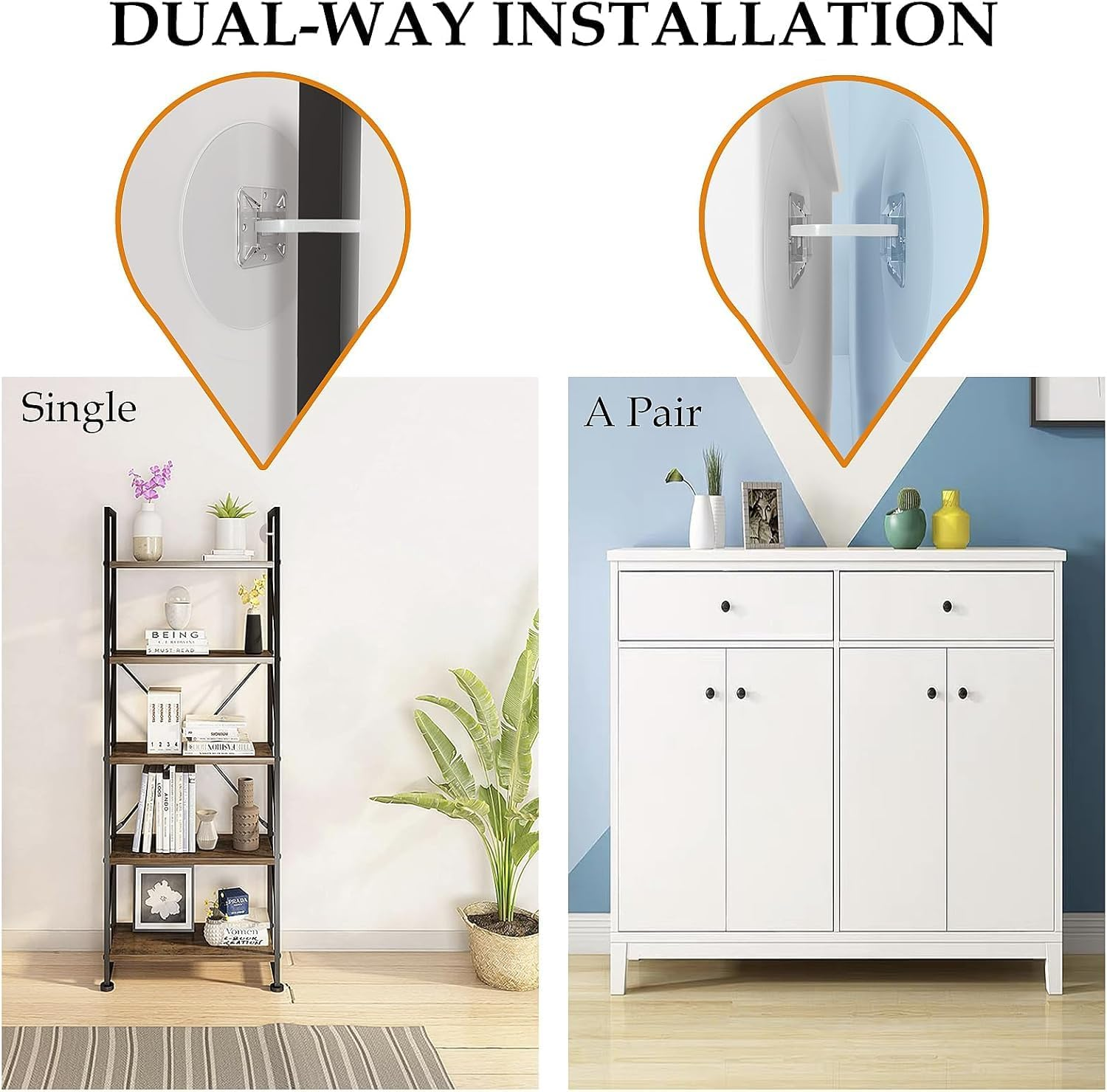 Chionwen Furniture Anchors 30-Pack, Baby Proofing No Drill Straps, Self-Adhesive Anti-Tip Earthquake Straps for Cabinets/Bookcases/Tv Stands