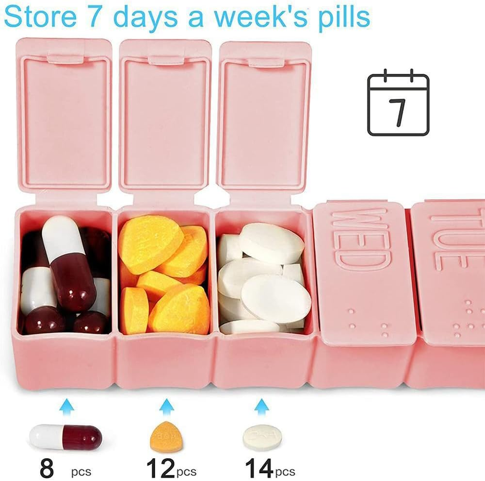 2X 7 Day Weekly Pill Box Medicine Tablet Organizer Dispenser Container Case AU Pink image number 2