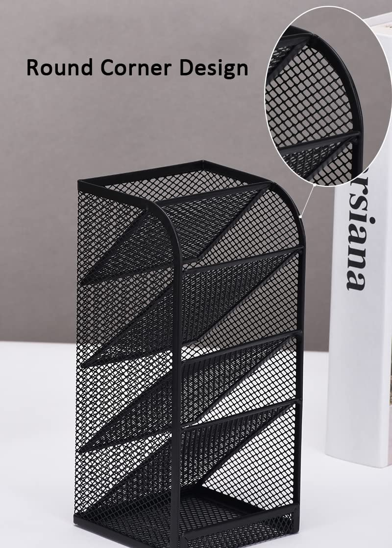 Modern Black Metal Mesh Angled Desk Organiser, 5-Compartment Stationery Drawer Organizer with Pen Holder image number 2