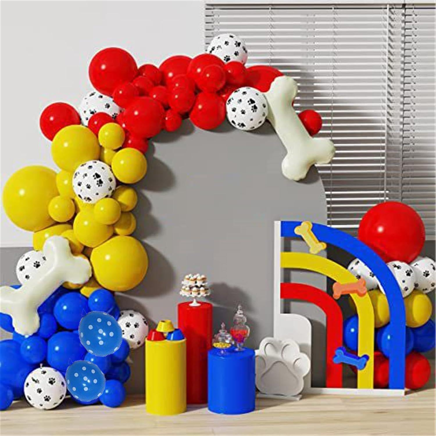 PEKGLOW 146 Pcs Paw Balloon Garland Red Blue Yellow Balloon Garland Yellow Red Blue Balloons Paw Balloons Bone Balloons Dog Paw Balloons Garland Latex Balloons for Dog Patrol Paw Birthday Decorations image number 1