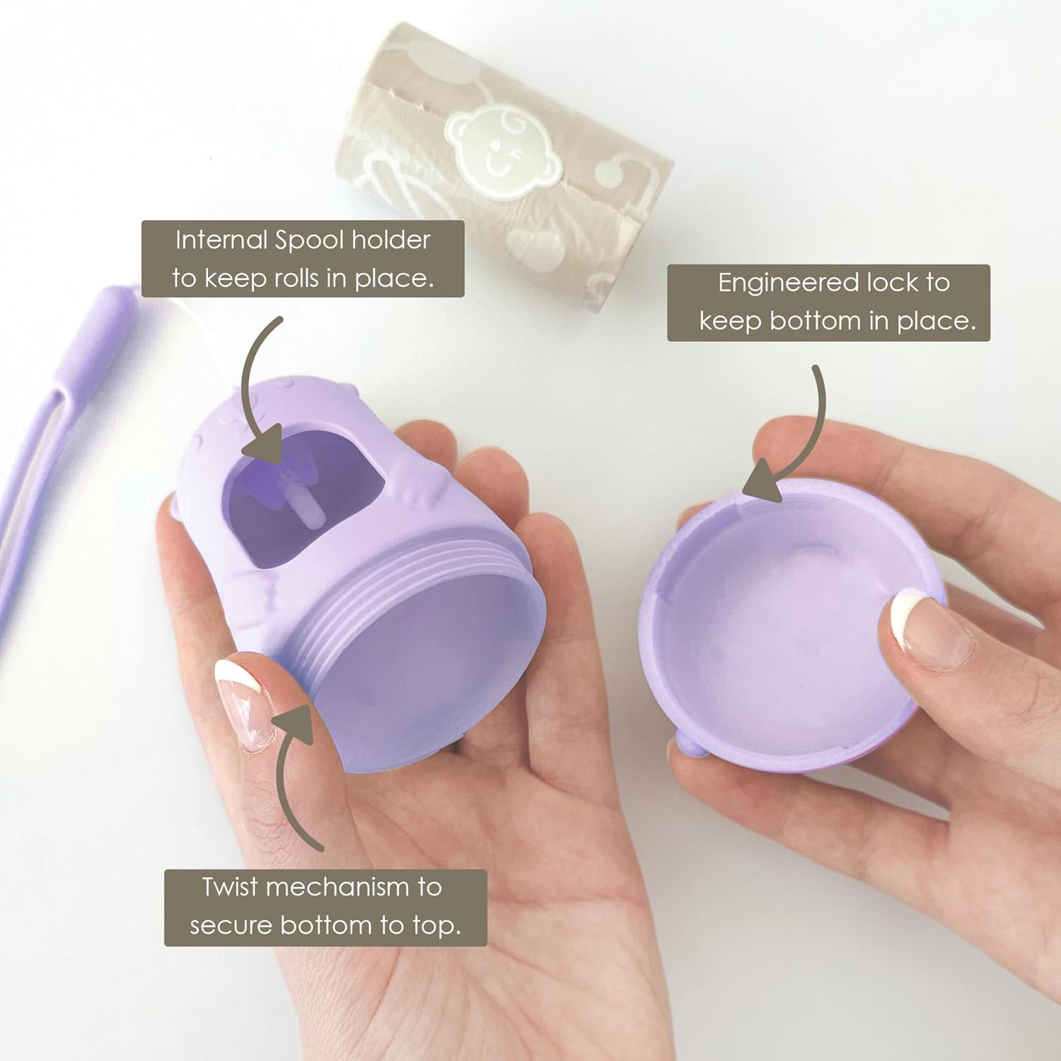 NEW Moodie Disposable Diaper Bags Dispenser COMBO PACK |105 LAVENDER SCENTED Baby Poop Bags TOTAL & 1 Diaper Disposal Bag Dispenser | Dirty Diaper Trash Bags on the Go image number 4