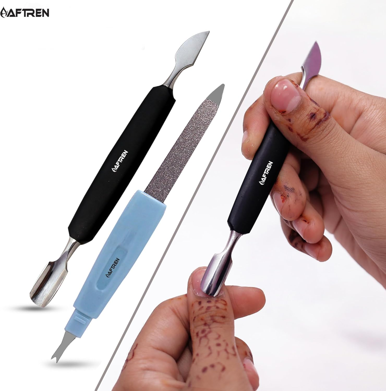 Professional Double-Sided Cuticle Pusher, Sharp Edge Spoon, Ingrown Toenail Lifter, Stainless Steel Nail Clippers, Nail Care Tools, 2-Piece Set, Black image number 2