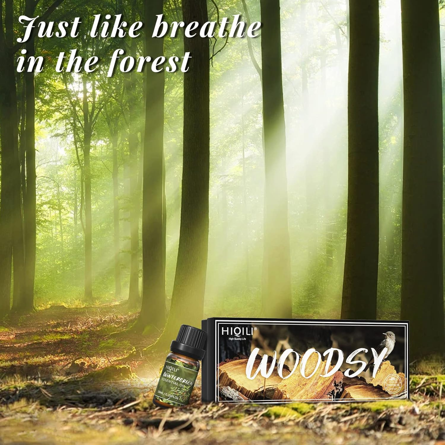 HIQILI Woodsy Essential Oil Set 6X10Ml,100% Pure for Diffuser Aromatherapy, Perfume Making Massage Oil Skin Beauty Care,Cedarwood, Wintergreen, Frankincense, Vetiver, Rosewood, Cypress