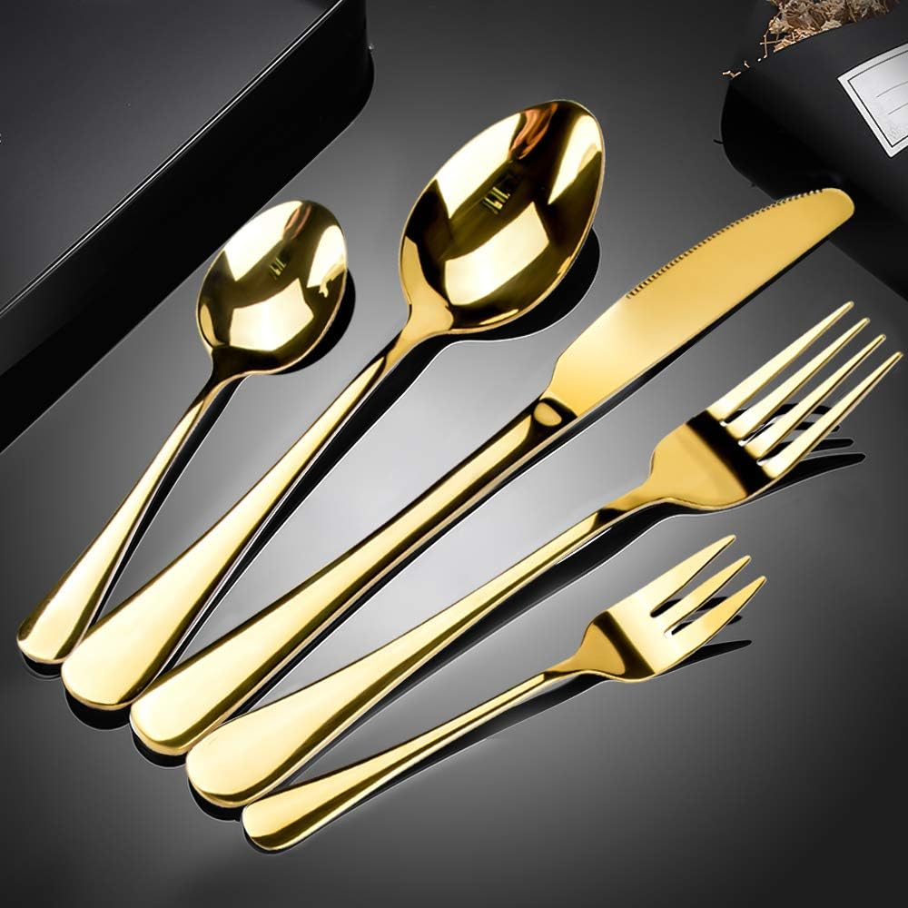Oziral 20-Piece Gold Cutlery Set - 4 Knife, 4 Fork, 4 Spoon, 4 Salad Fork, 4 Teaspoon - Stainless Steel - Ideal for Everyday Use image number 3
