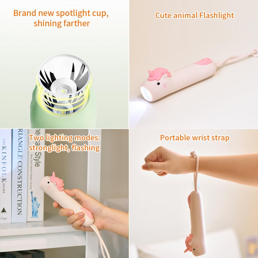 YZYOE Unicorn Rechargeable LED Flashlight, Cute Silicone Animal Shaped Flashlight, Comfortable Touch Press to Adjust Brightness Outdoor Lighting Creative Light. image number 2
