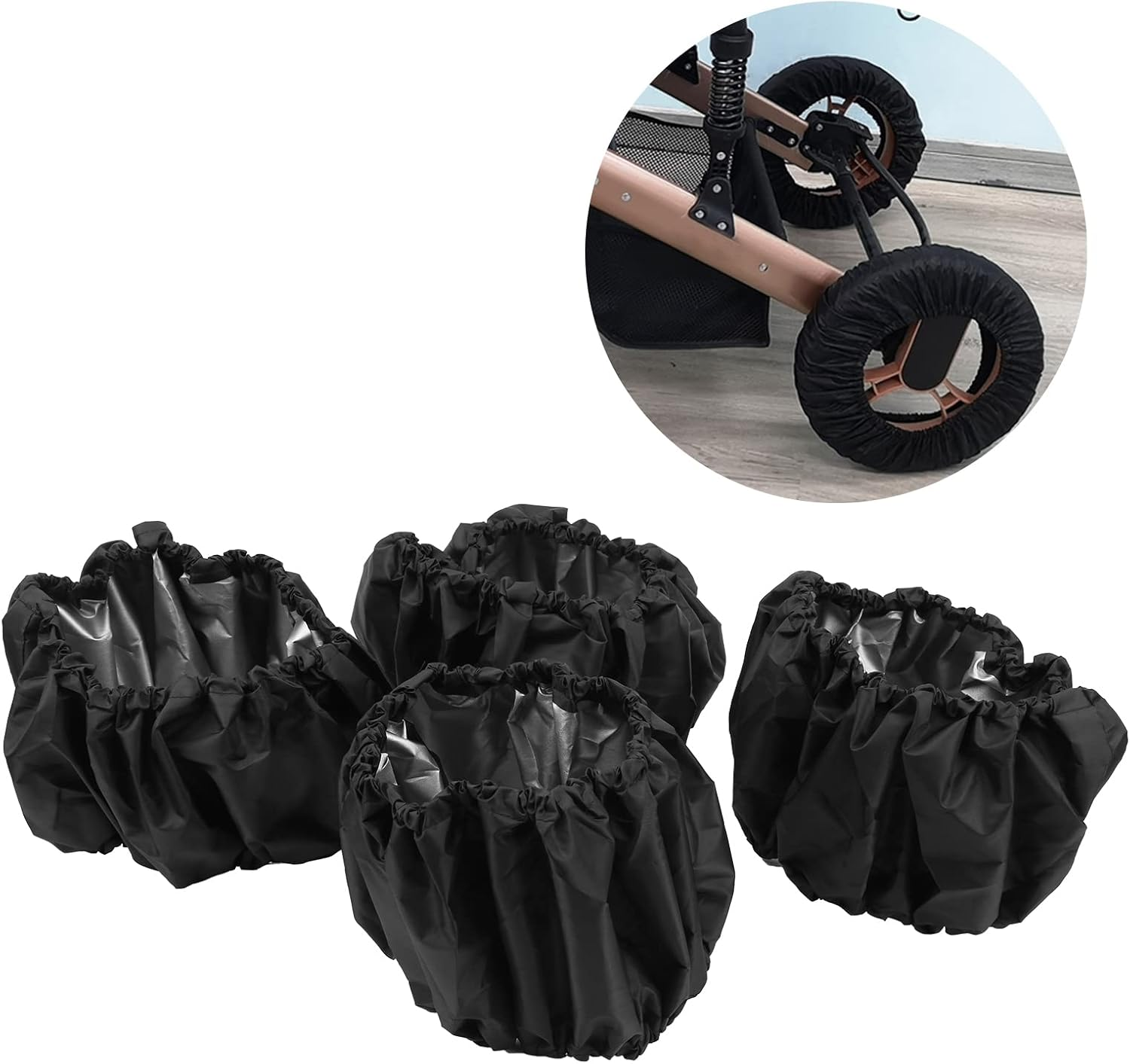 Hyuduo Baby Stroller Wheel Cover Waterproof Oxford Fabric Pram Accessory - 4 Pack for Parents with Babies at Home (Large Size Single) | Durable Replacement Wheel Protector, Universal Fit for Most Prams and Strollers, Easy to Install, Machine Washable, Anti-Dust and Mud Guard for Outdoor Use image number 4