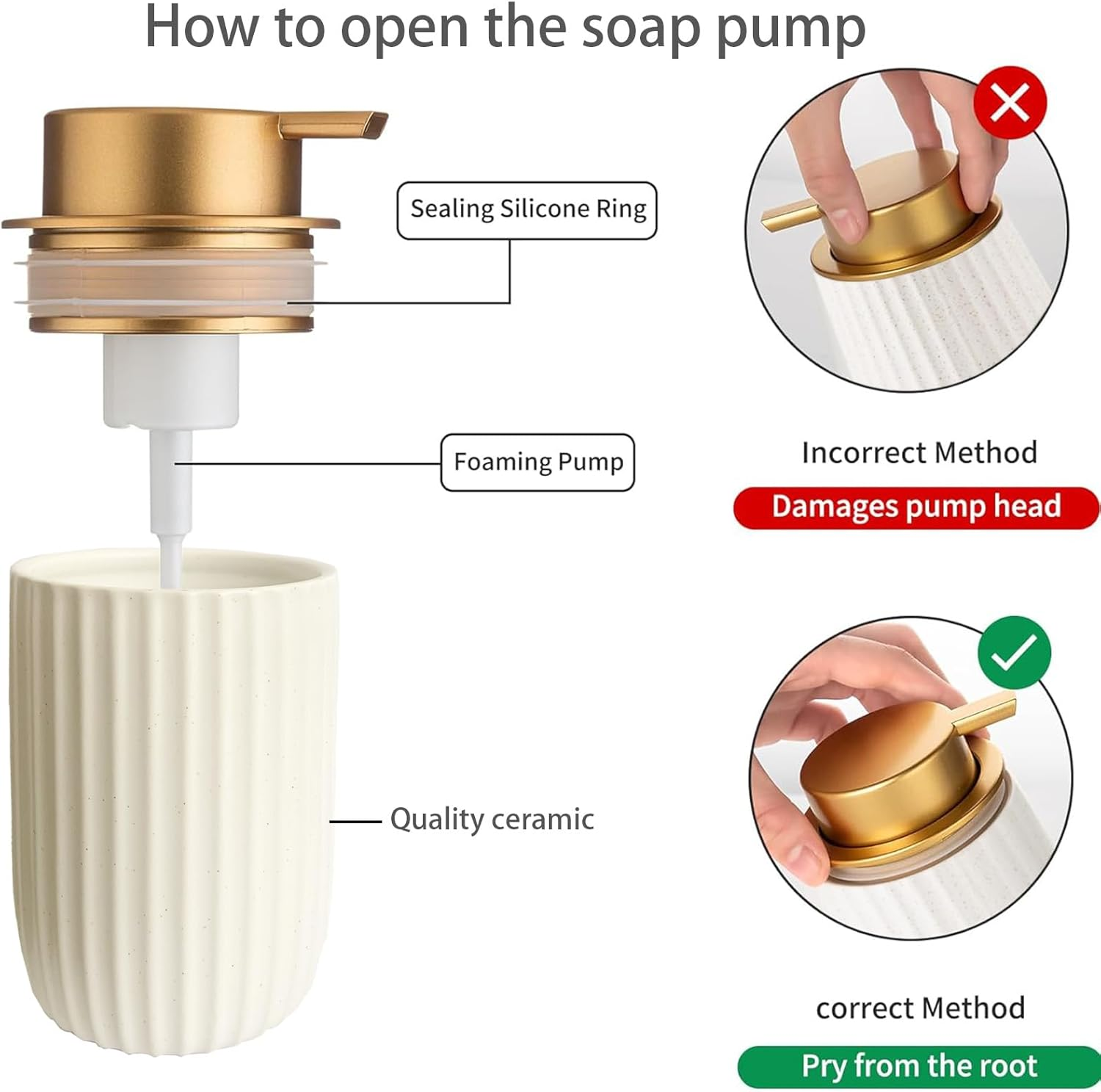 Ceramic Foaming Soap Dispenser, 12 Oz Hand Soap Foam Dispenser, Refillable image number 3