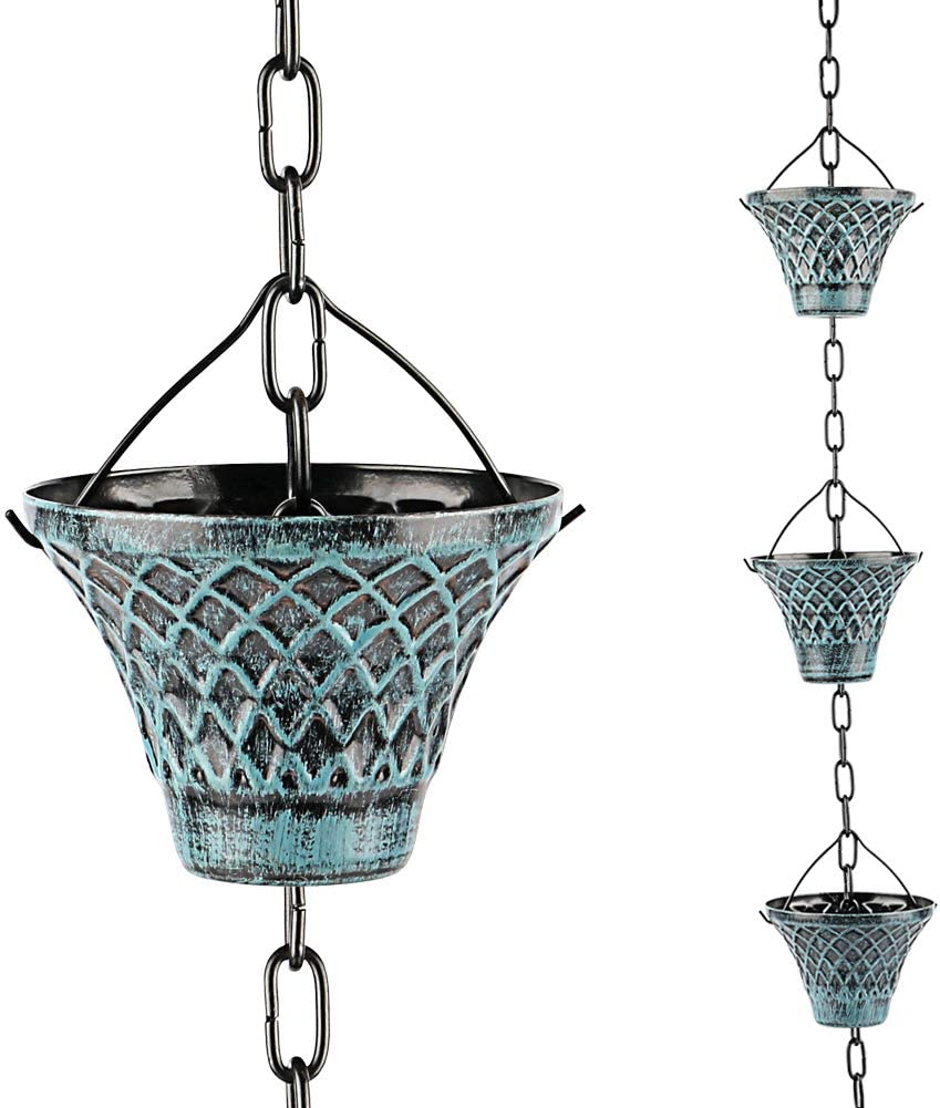 Tfro & Cile Rain Chain Gutter Downspout Catcher outside Water Diverter Decorative Garden Rain Cups Chime Home Decor - 8 1/2 Feet Long image number 3