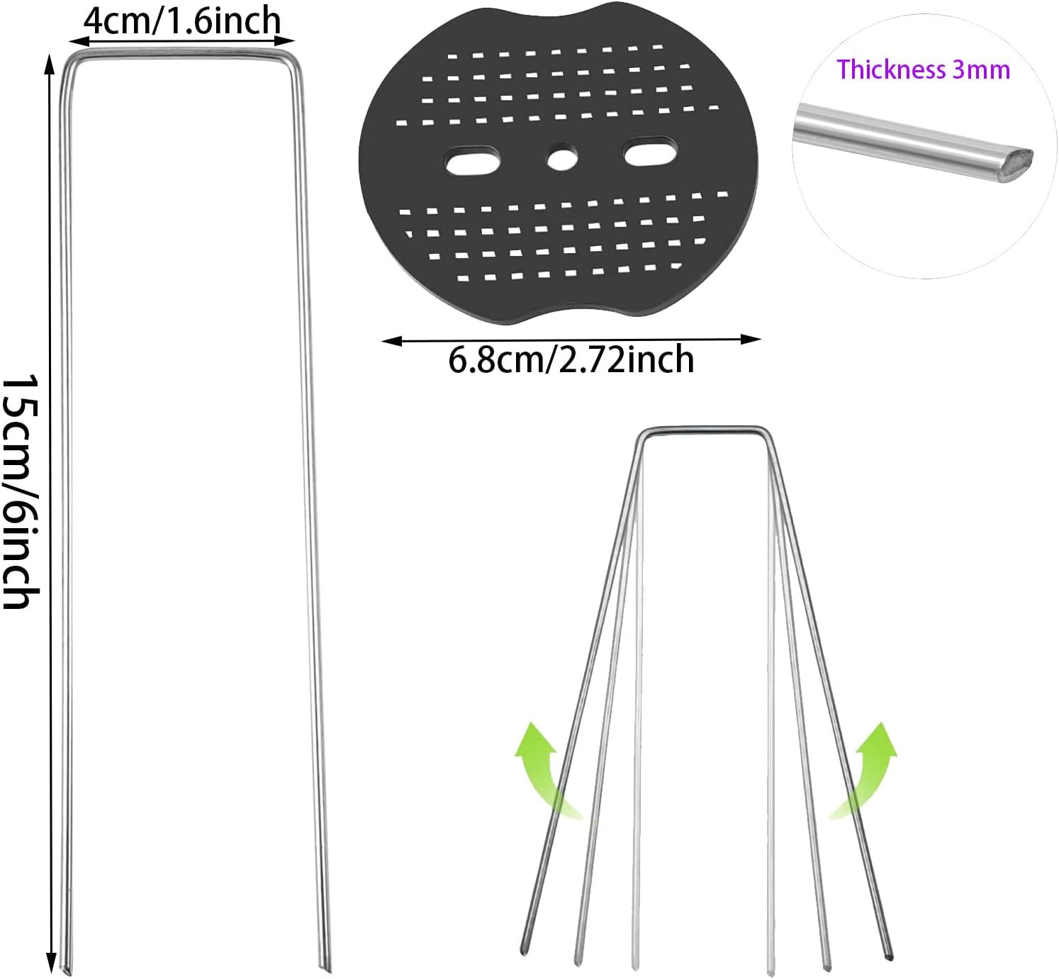 100PCS Garden Stakes Staples - Tent Pegs Heavy Duty Ground Stakes,6Inch U Shaped Landscape Staples Garden Peg,50 Washers,50 Garden Stakes,For Landscape Fabric,Ground Weed Fabric Barrier,Orchard image number 6