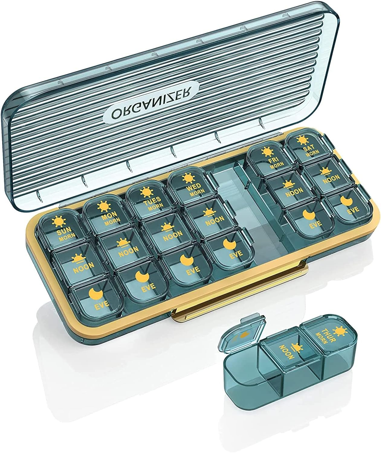 Weekly Pill Organizer, 3-Times-A-Day Pill Container 7 Day Vitamin Pill Box Portable Travel Medicine Box with 7 Daily Container, Medicine Dispenser Case for Vitamins, Fish Oils, Supplements