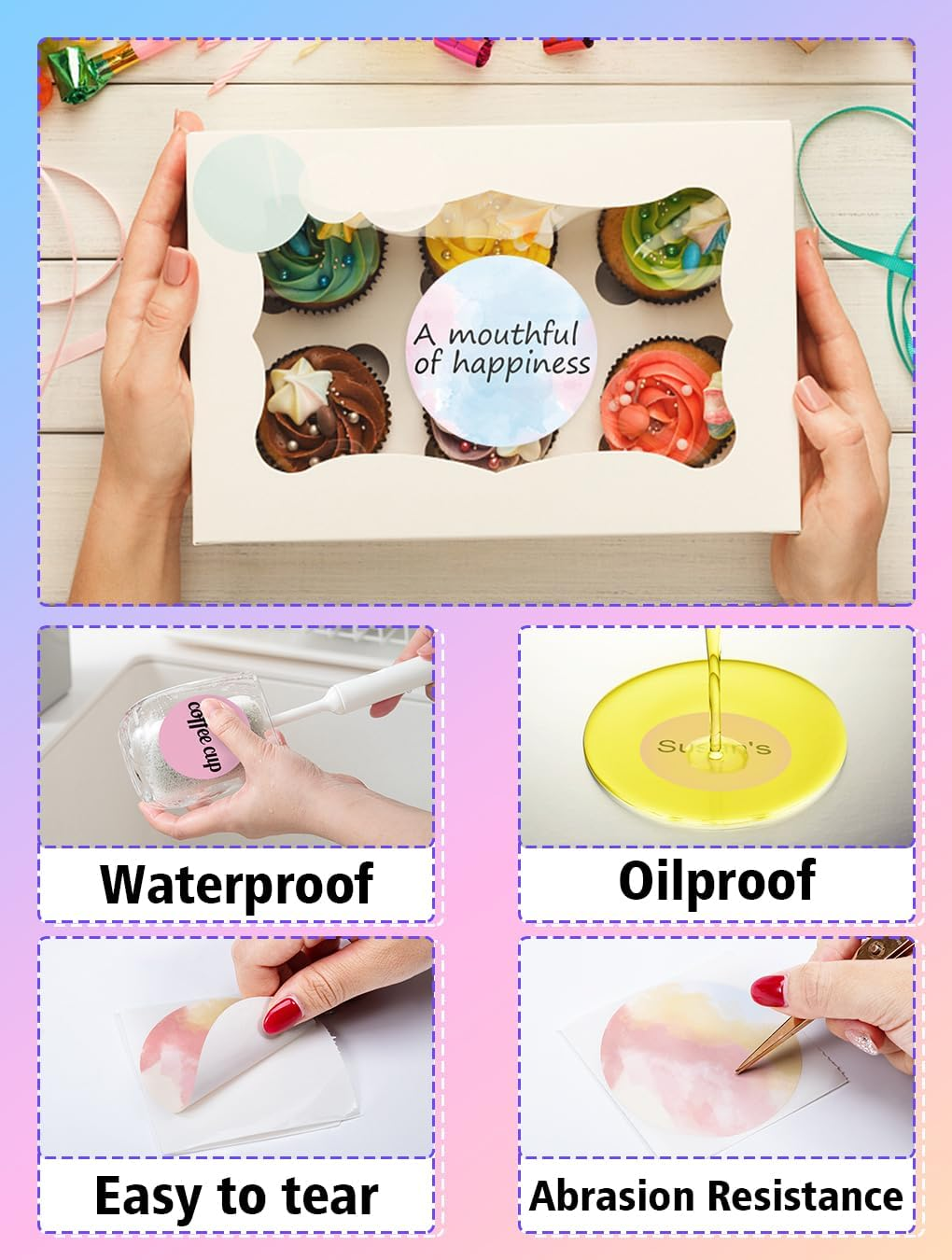 Phomemo Circle Labels- 2" Thermal round Multi Color Label for Barcode Label, DIY Logo Design, Small Business, Pink/Blue/Purple/Mint Green Compatible with Most of Shipping Label Printers, 400Pcs/Roll