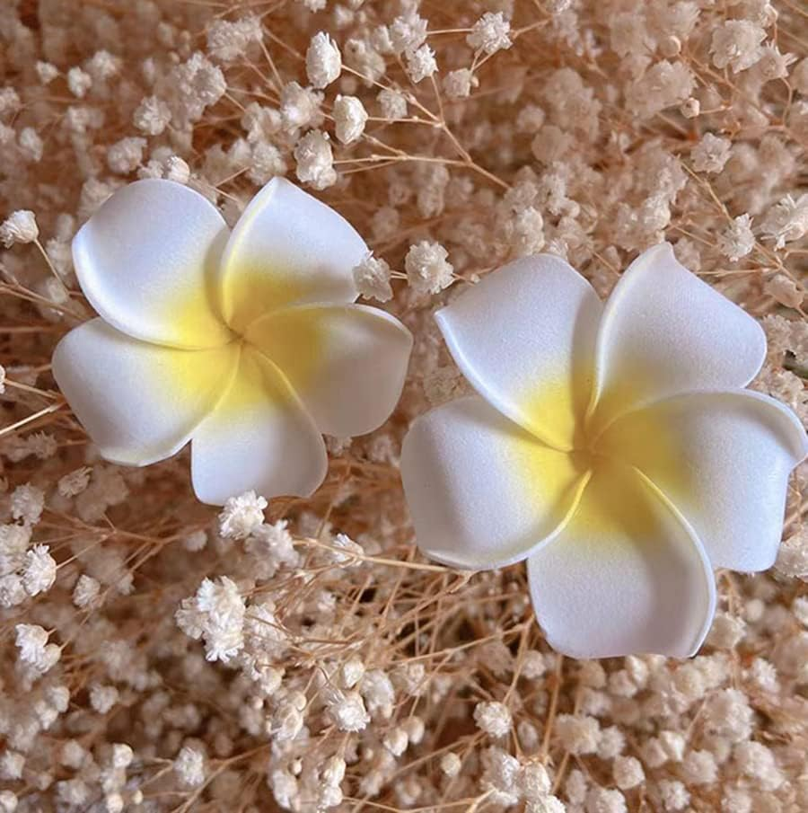 Pack of 6 Yellow Hawaii Plumeria Hair Clips Boho Foam Flower Alligator Hair Pin Hibiscus Hair Clip for Beach Party Wedding Cosplay Handmade Accessories image number 3